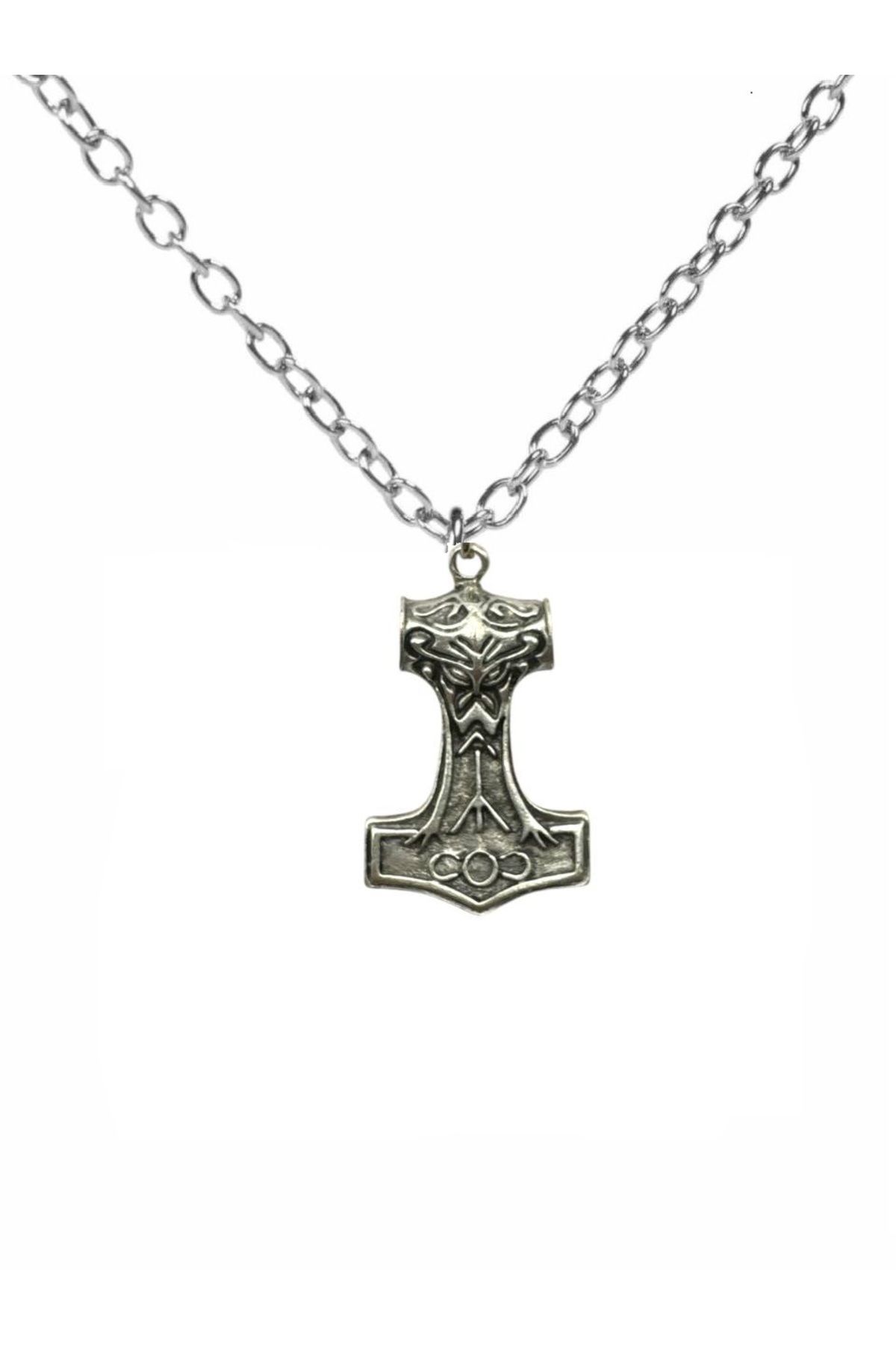 Herşey Nota İskandinav Thor Figürlü Unisex Kolye – 60 cm Zincirli, Güç ve Mitoloji Temalı Viking Tasarım