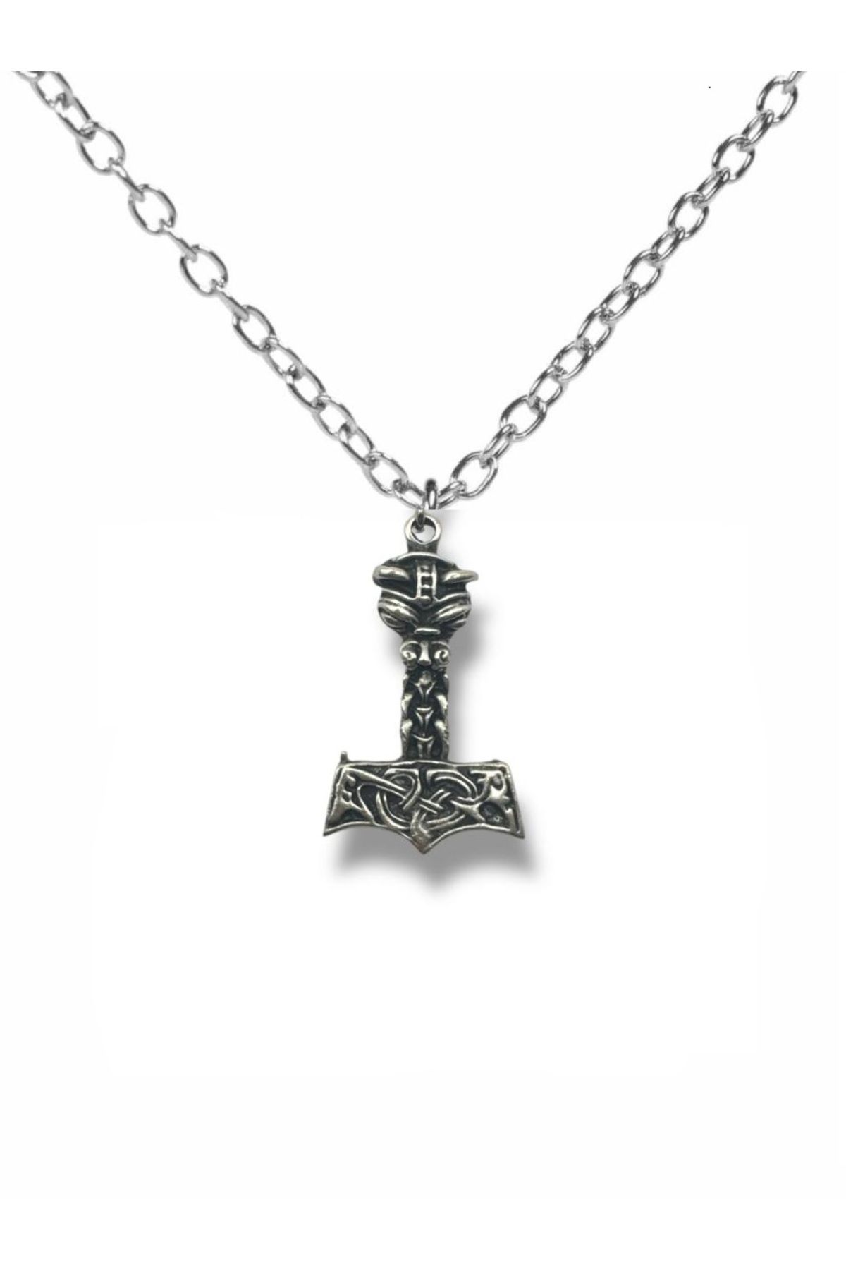 Herşey Nota Viking Mitolojisi Thor’un Çekici (Mjölnir) Figürlü Unisex Kolye – 60 cm Zincirli, Güç Koruma Sembolü