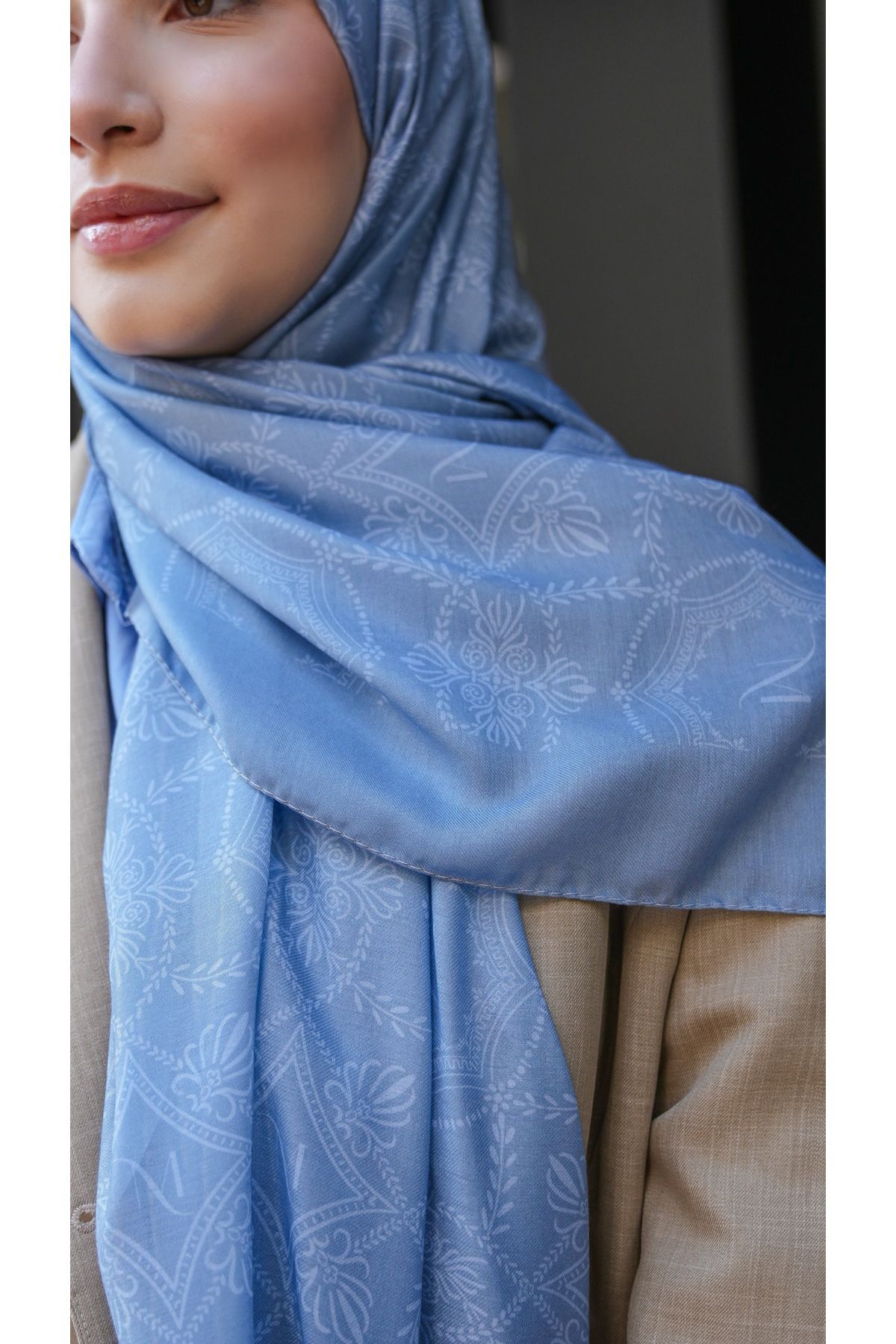 yasmelfemme Yasera Desen Soft Şal Pastel Mavi