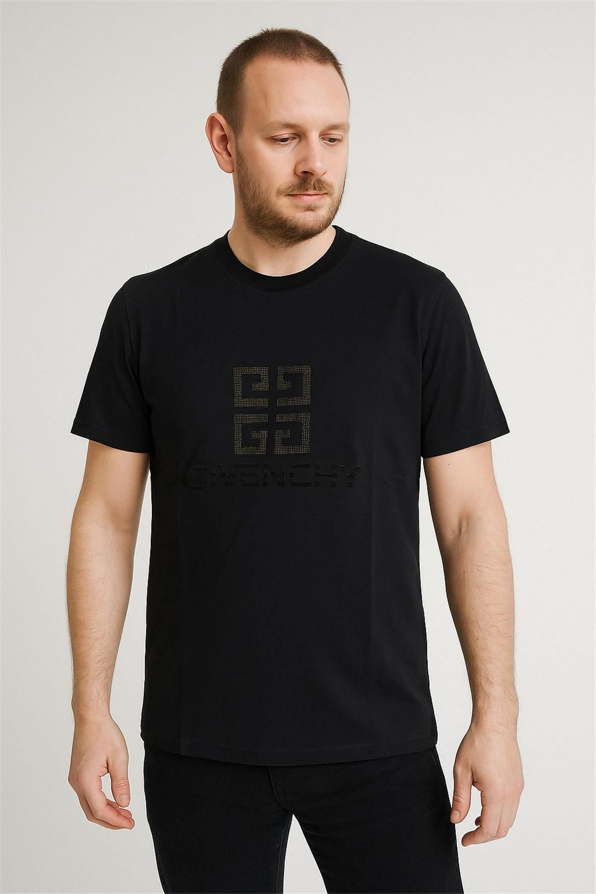 Trend07 GWENCHY 4K MOTİF COTTON T-SHİRT SİYAH