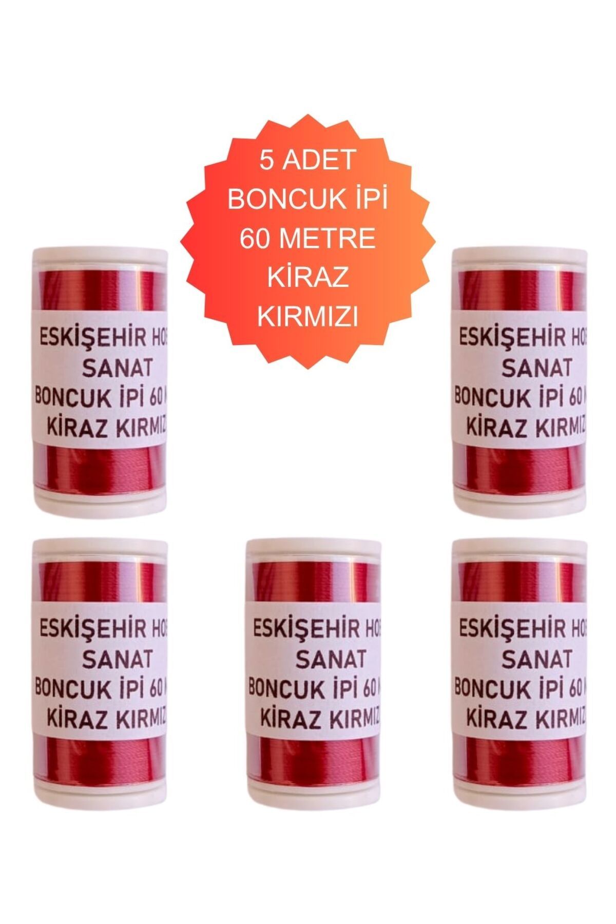 Eskişehir hobi sanat 5 Adet 60 Metre Kiraz Kırmızı Renk Kum Boncuk ipi Boncuk İşleme ipi Miyuki ipi