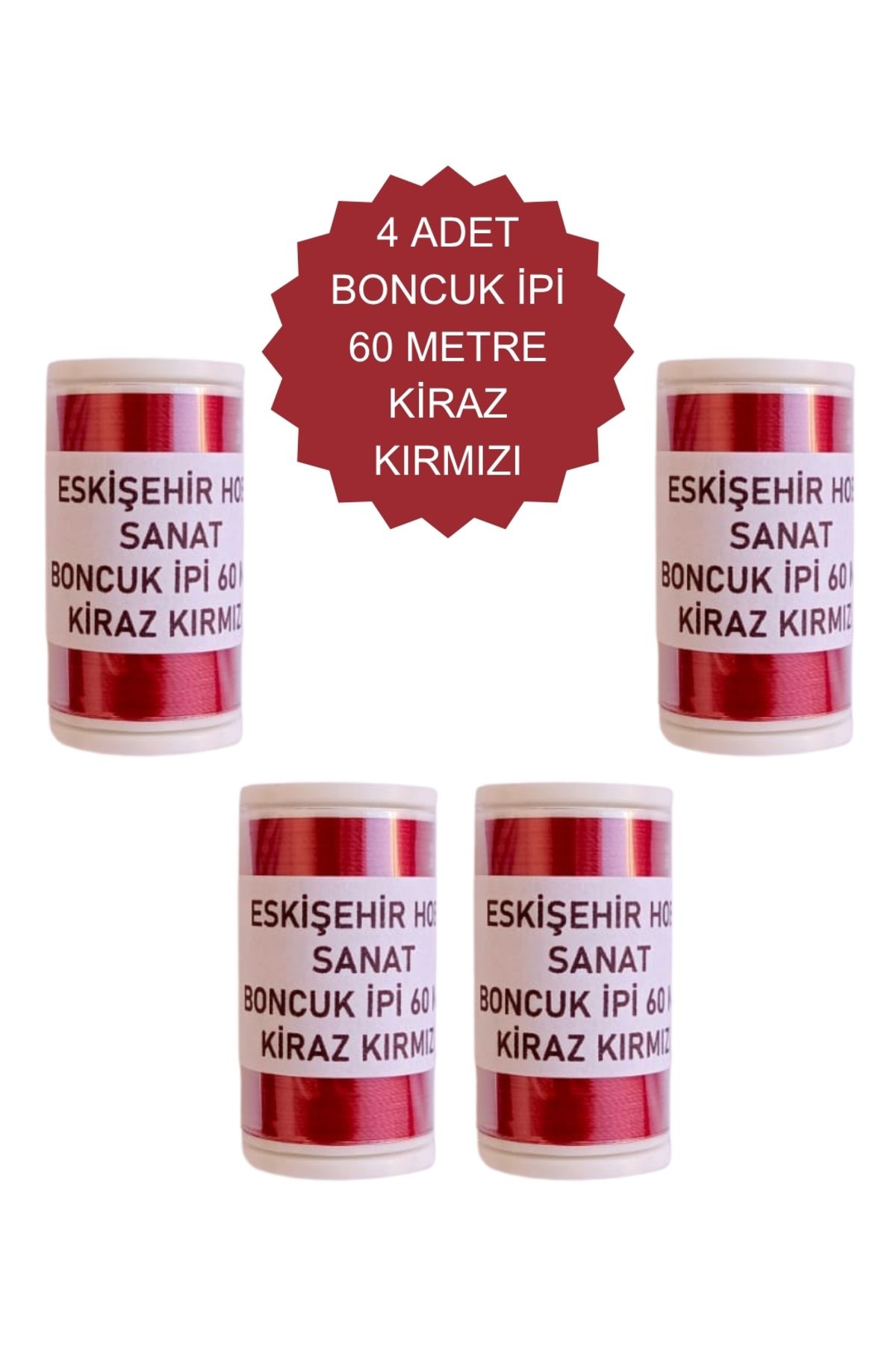 Eskişehir hobi sanat 4 Adet 60 Metre Kiraz Kırmızı Renk Kum Boncuk ipi Boncuk İşleme ipi Miyuki ipi