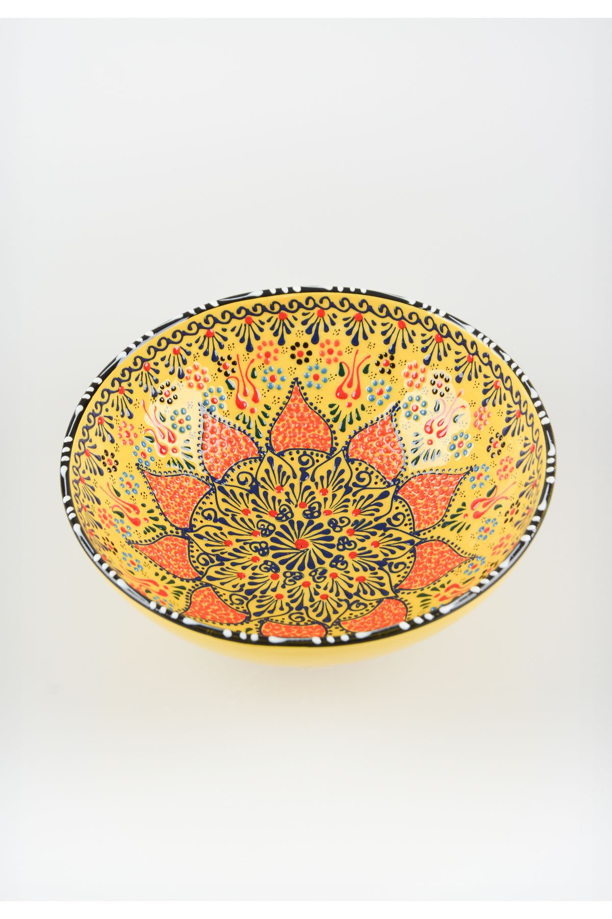 ADEN LİNA ART WORKSHOP 25 cm SARI meyve kasesi Otantik Çini Desen Seramik Dantel Kase