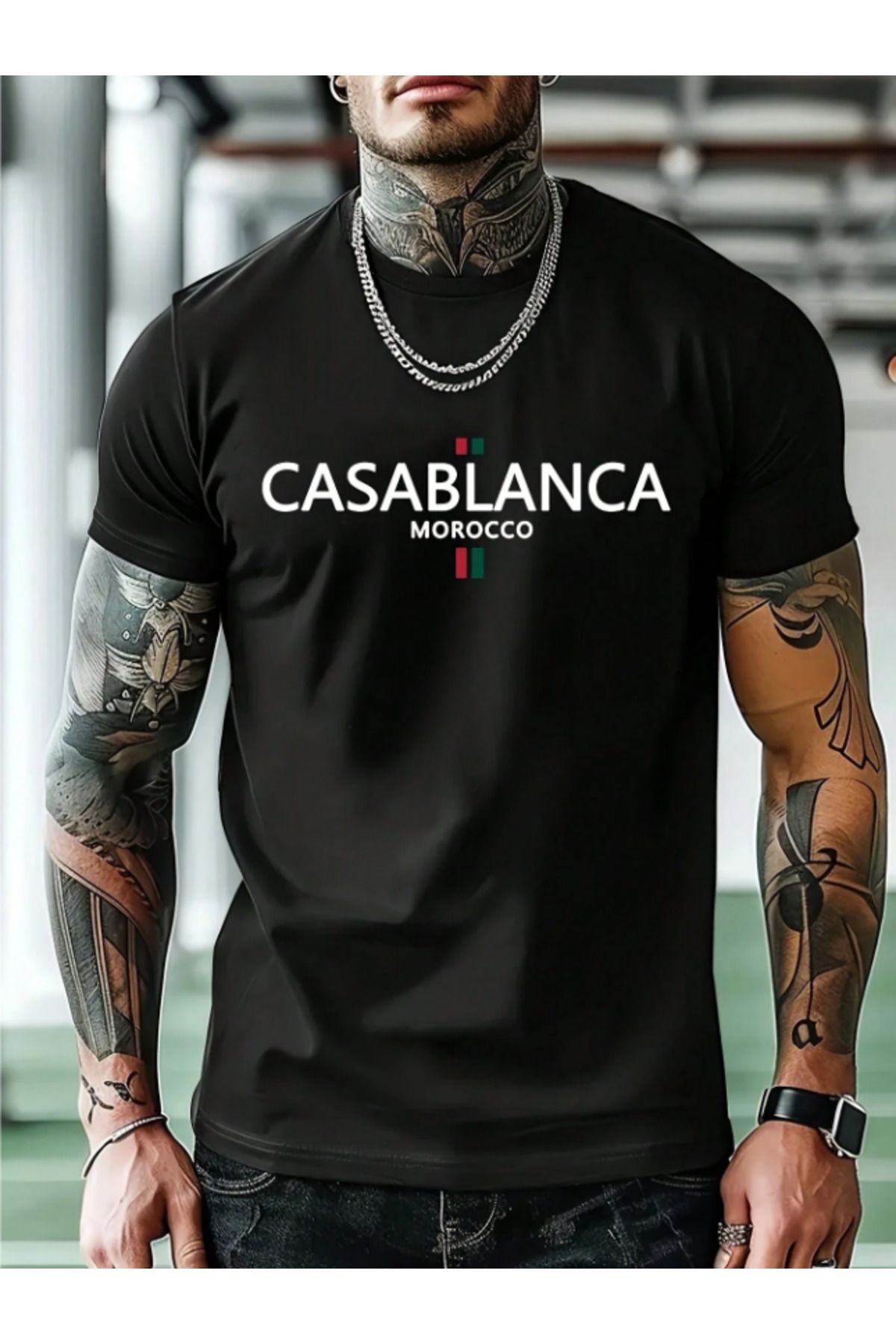 Framgan Kadın/Erkek CASABLANCA MONACO Baskılı Günlük Kısa Kollu Pamuklu T-Shirt