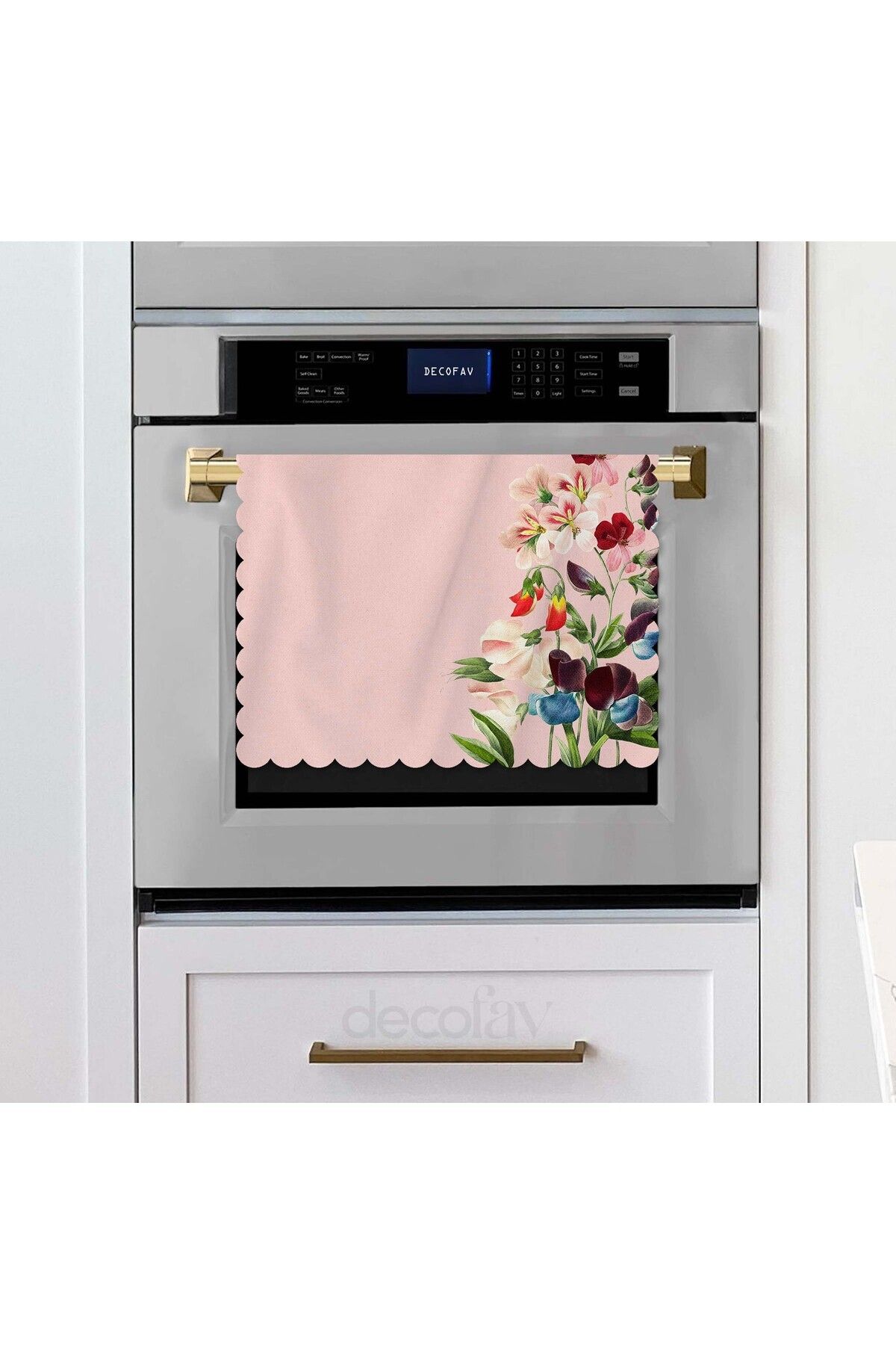 Elioure Pastel Pembe Çiçek Desenli Lazer Kesim Kumaş Fırın Örtüsü