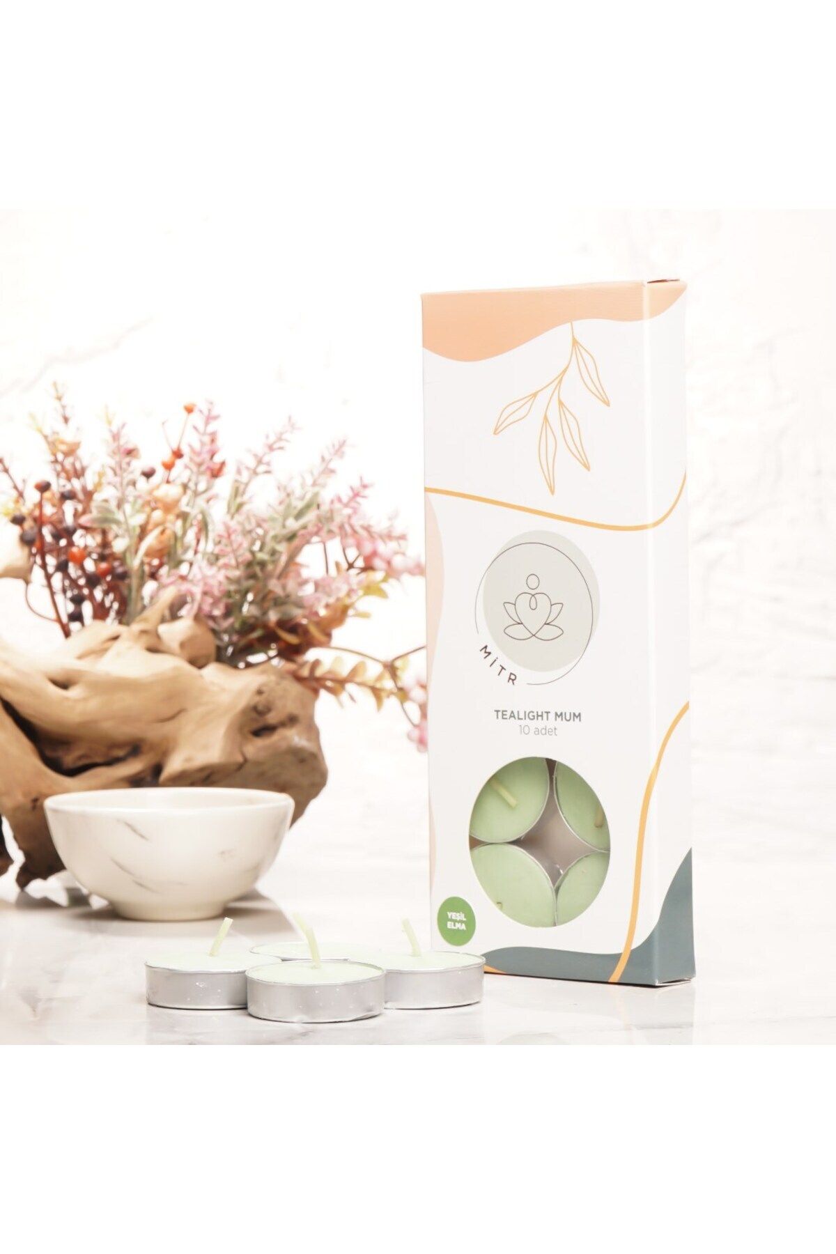 Elioure Yeşil Elma Kokulu Tealight Mum, Ortamı Ferahlatan ve Şık Aydınlatma Ürünü