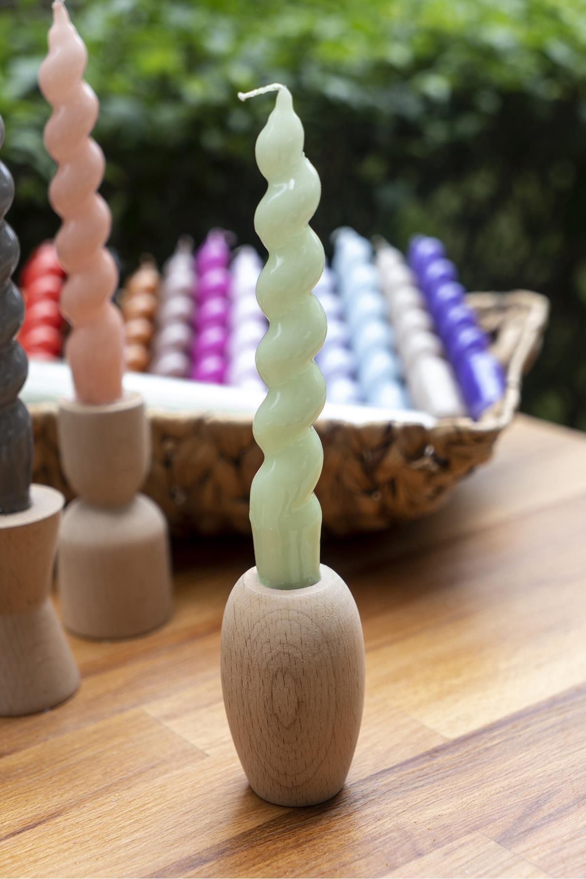 Elioure Yeşil Spiral Şamdan Mum, 17 cm, şık ve doğal aydınlatma için ideal