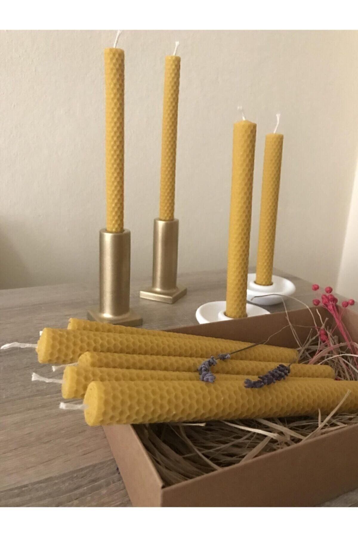 Elioure El yapımı doğal balmumu mum 3'lü set, şamdan için 21x1,5 cm, sarı renk