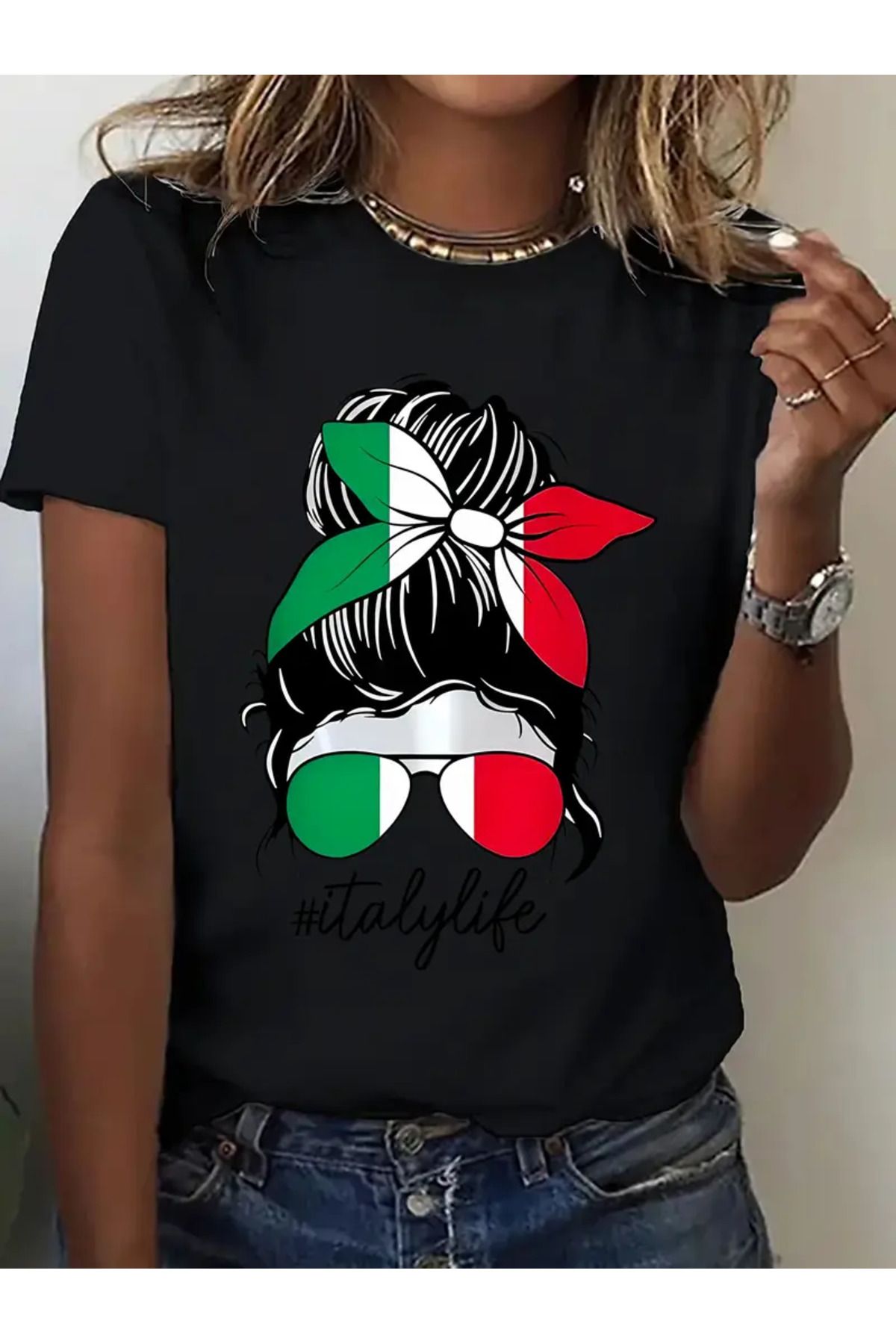 HOFFNUNG T SHIRTITALIAN GIRL WITH A FLAG RIBBON oversize