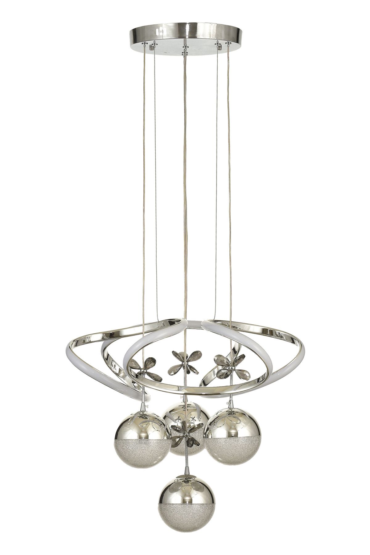 Avizemoda Felin 4'Lü Dimmer Kumandalı 3 Renk Ledli (Sarı-Beyaz-Gün Işığı) Modern Sarkıt Avize - Krom