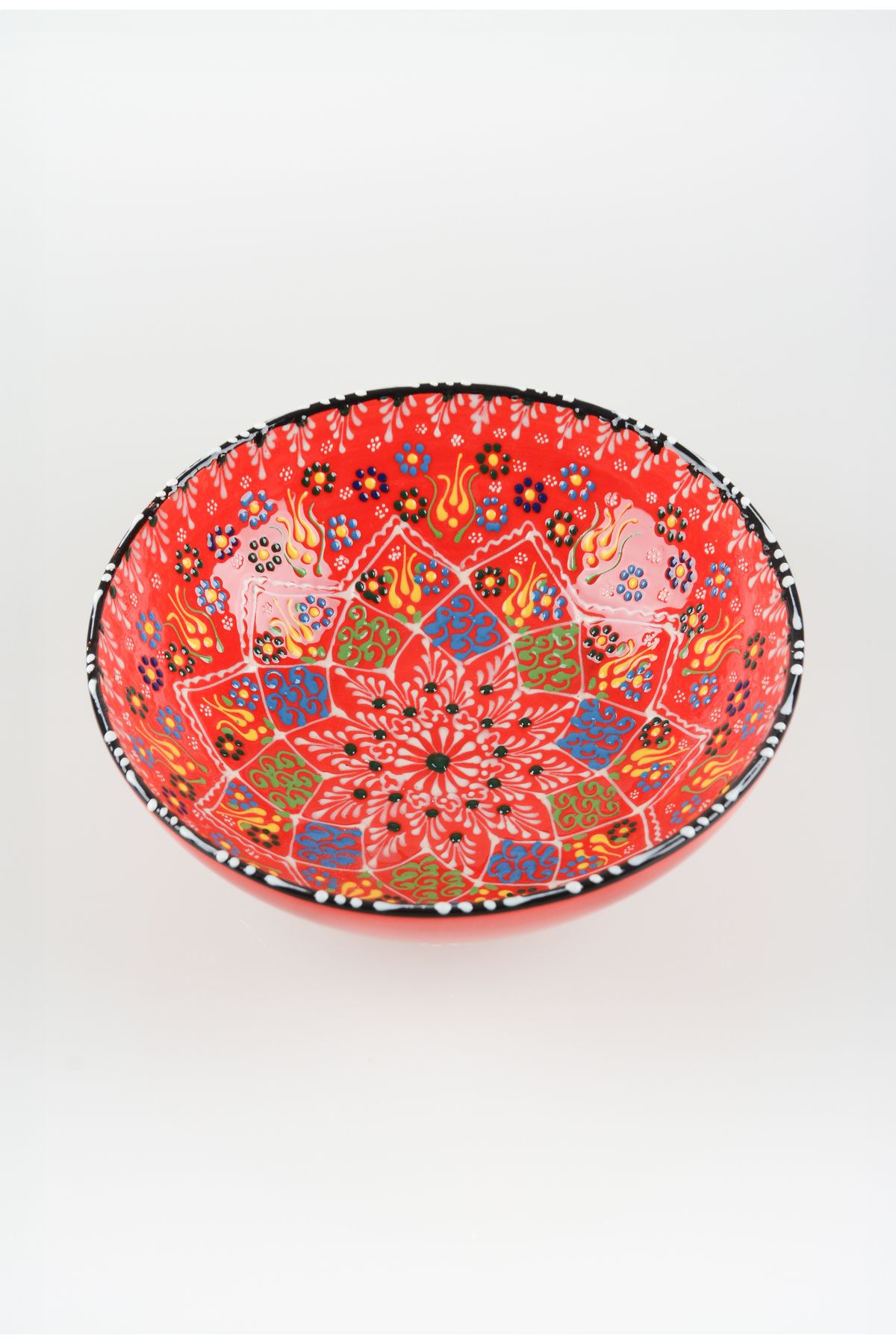 ADEN LİNA ART WORKSHOP 25 cm KIRMIZI meyve kasesi Otantik Çini Desen Seramik Dantel Kase