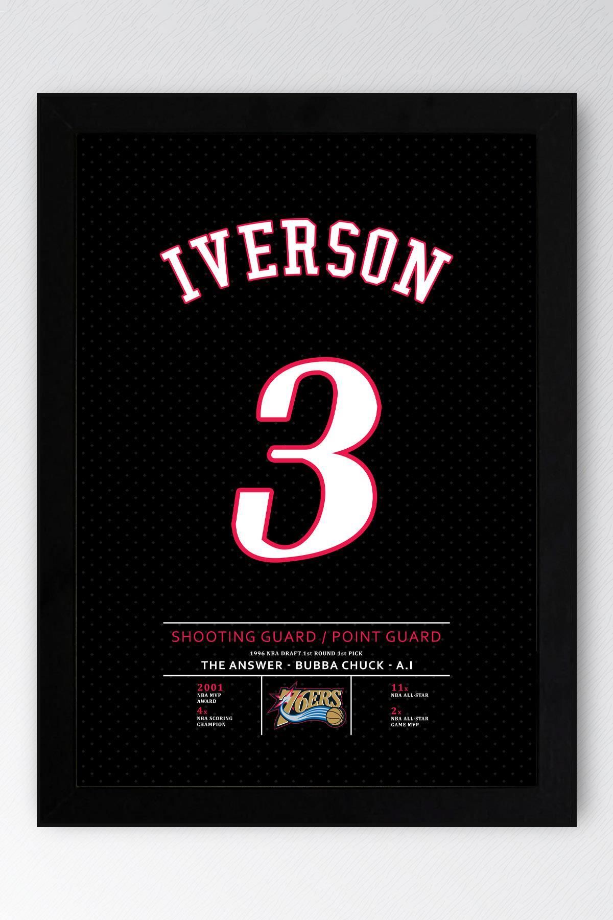 Saturn Allen Iverson Forma Çerçeveli Tablo -NBA Philadelphia 76ers Jersey