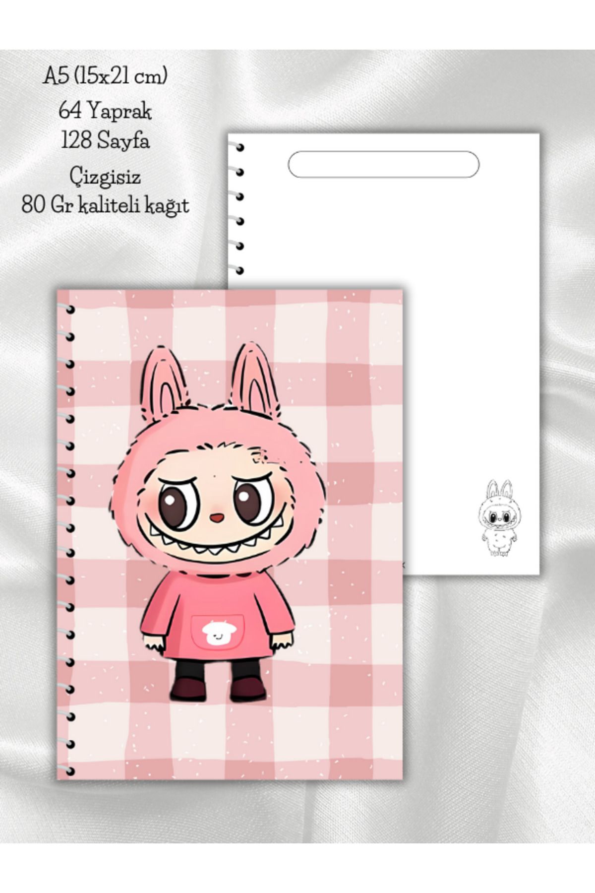 daily notebook Labubu Çizgisiz Okul Defteri,64 Yaprak Spiralli A5 Büyük Boy (15x21 cm) Boyutunda