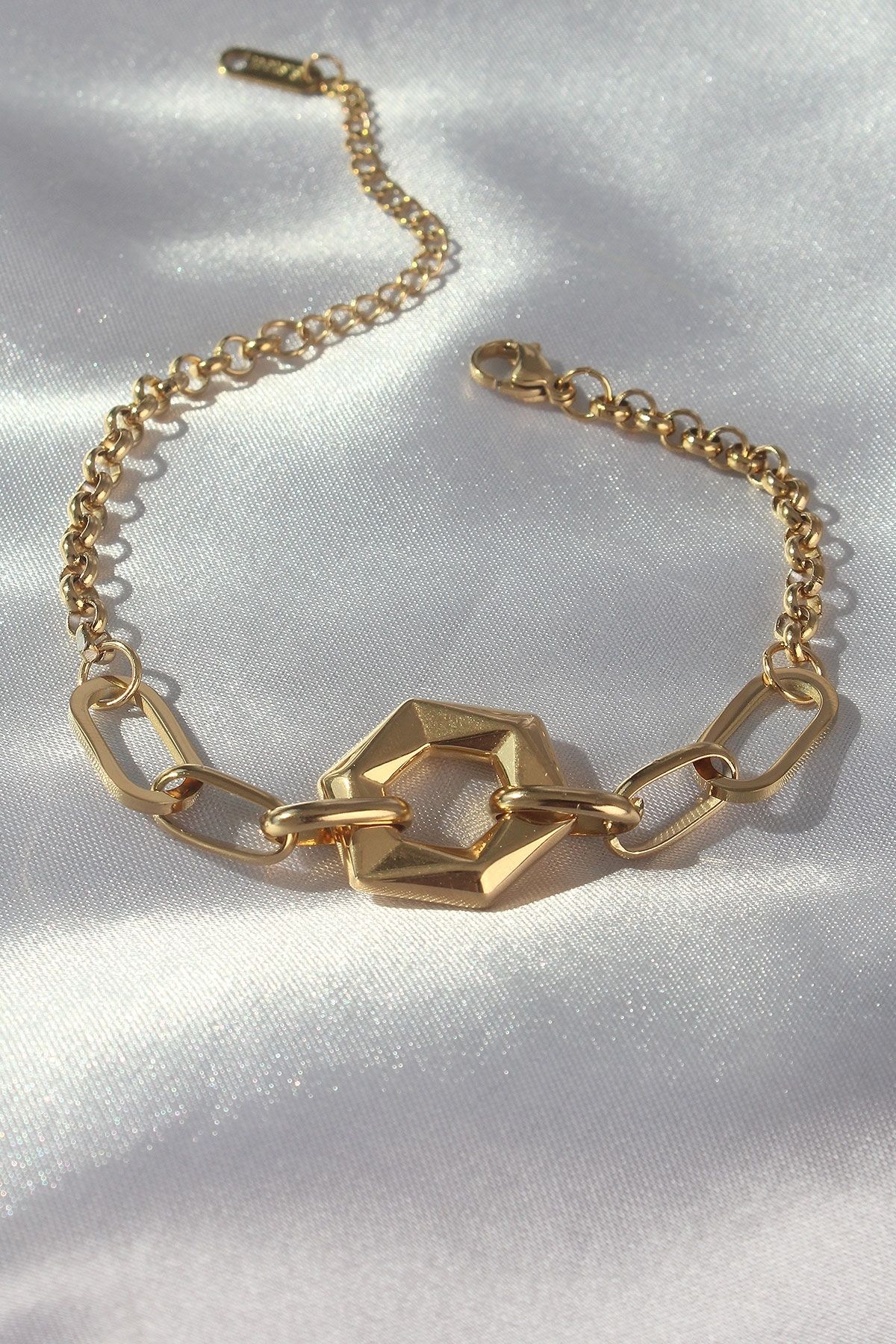 bamido 316l Çelik Gold Renk Geometrik Model Zincir Bileklik - Bamido