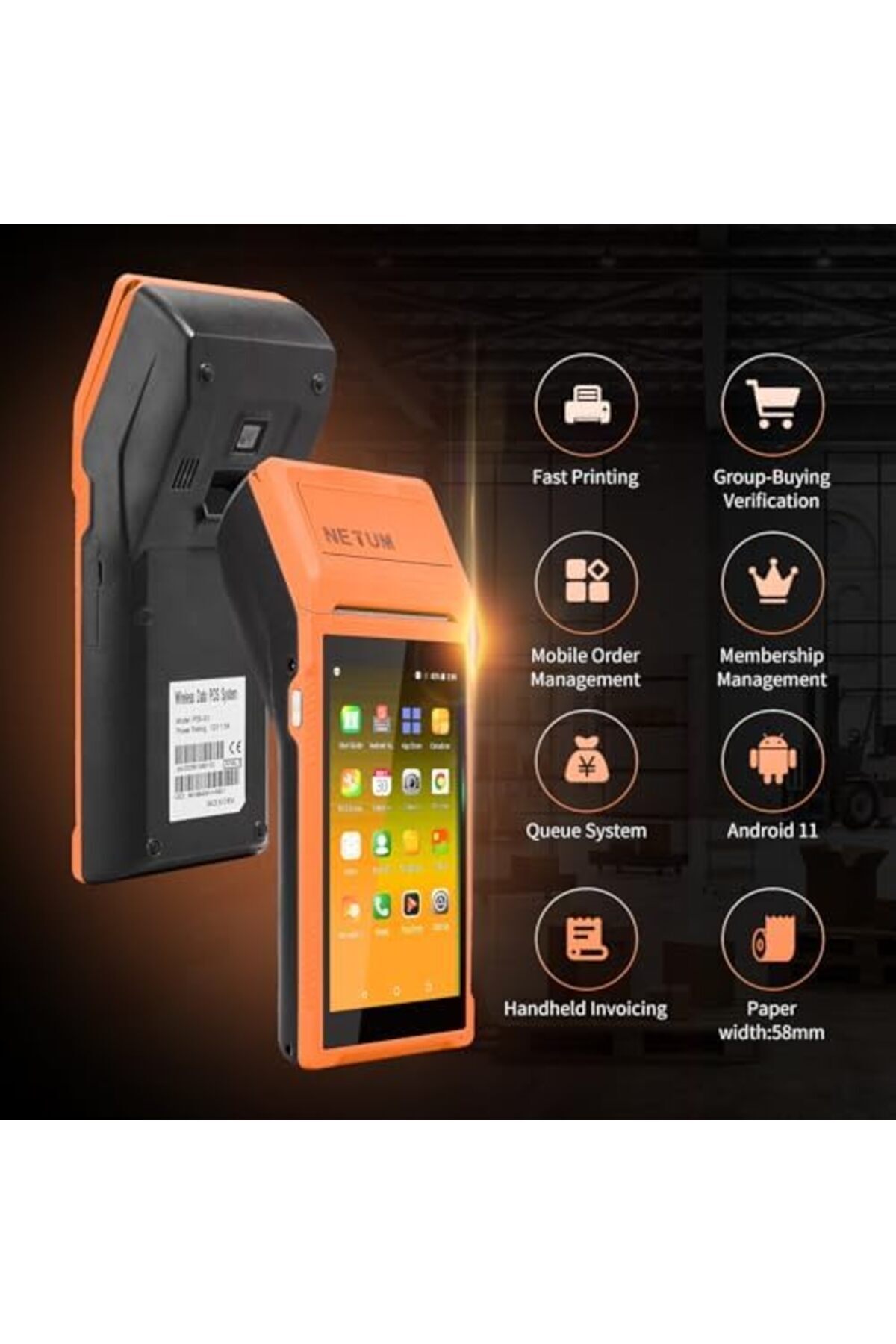 NETUM-Handheld PDA Android 11.0 POS Terminal with Receipt Printer, Data Collector, Portable Barcode 4