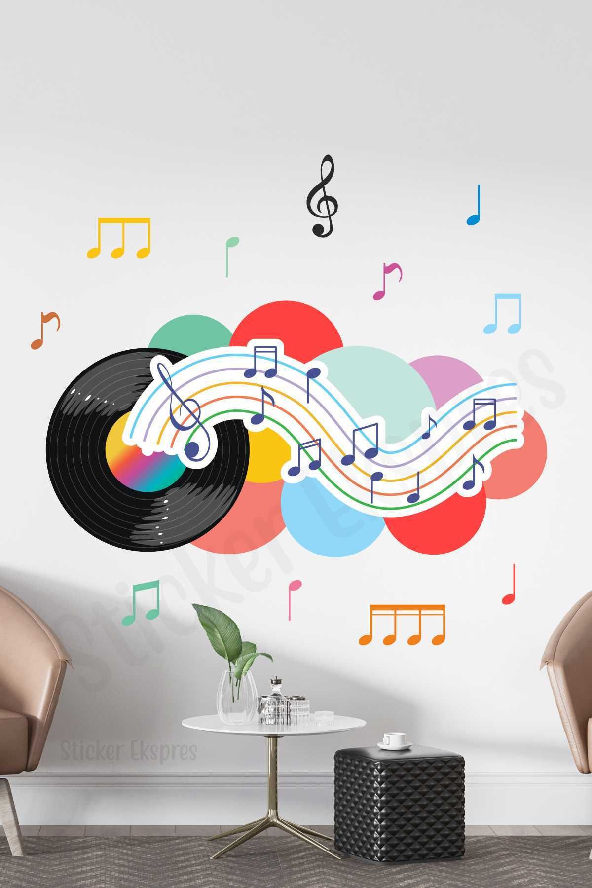 Sticker Ekspres Renkli Müzik Notalı Anaokulu Kreş Okul Çocuk Odası Duvar Kapı Cam Sticker Seti