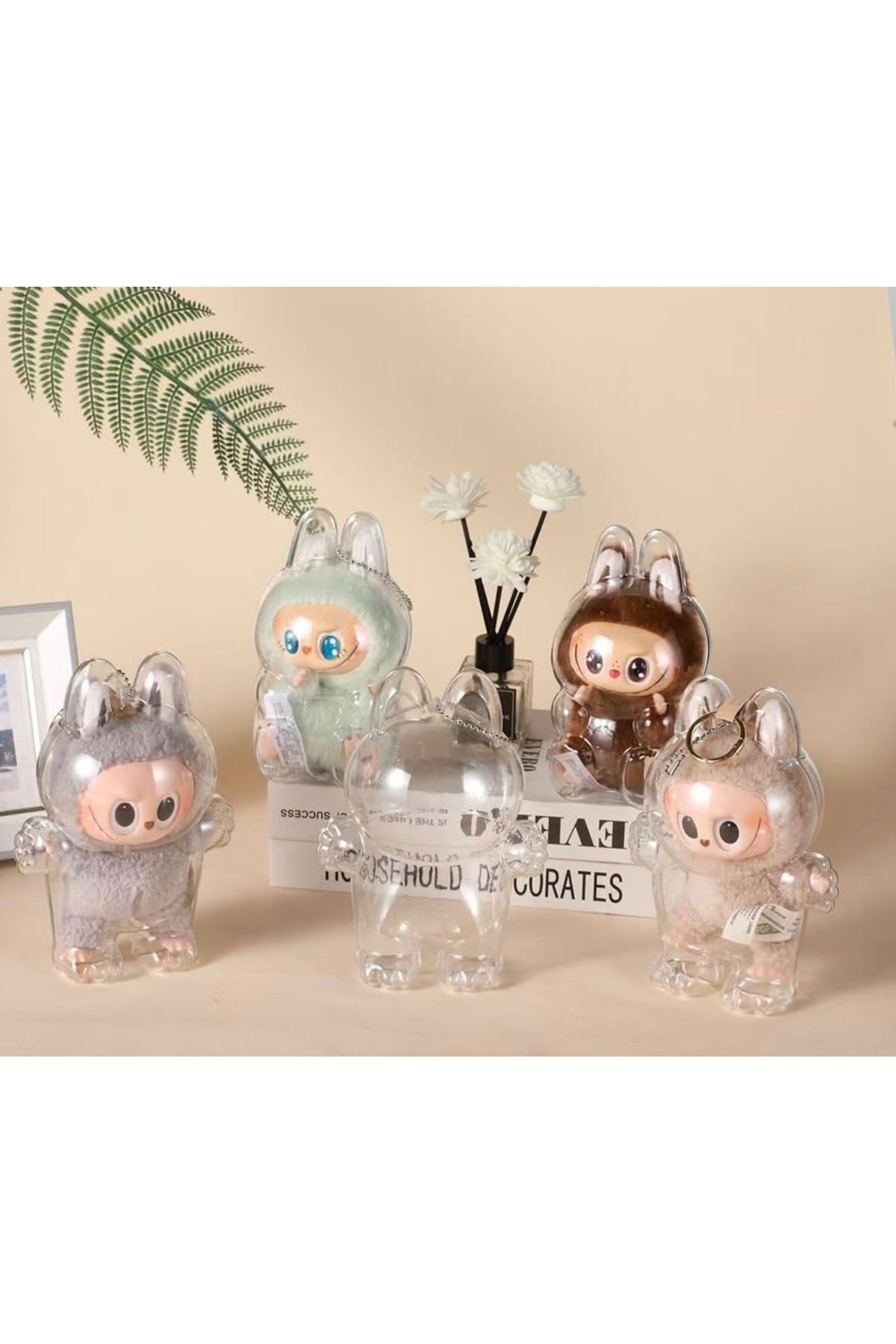 happystoretr Labubu Anahtarlık Şeffaf Koruyucu Kapak, Monster Labubu Peluş Oyuncak Zimomo,Sevimlı