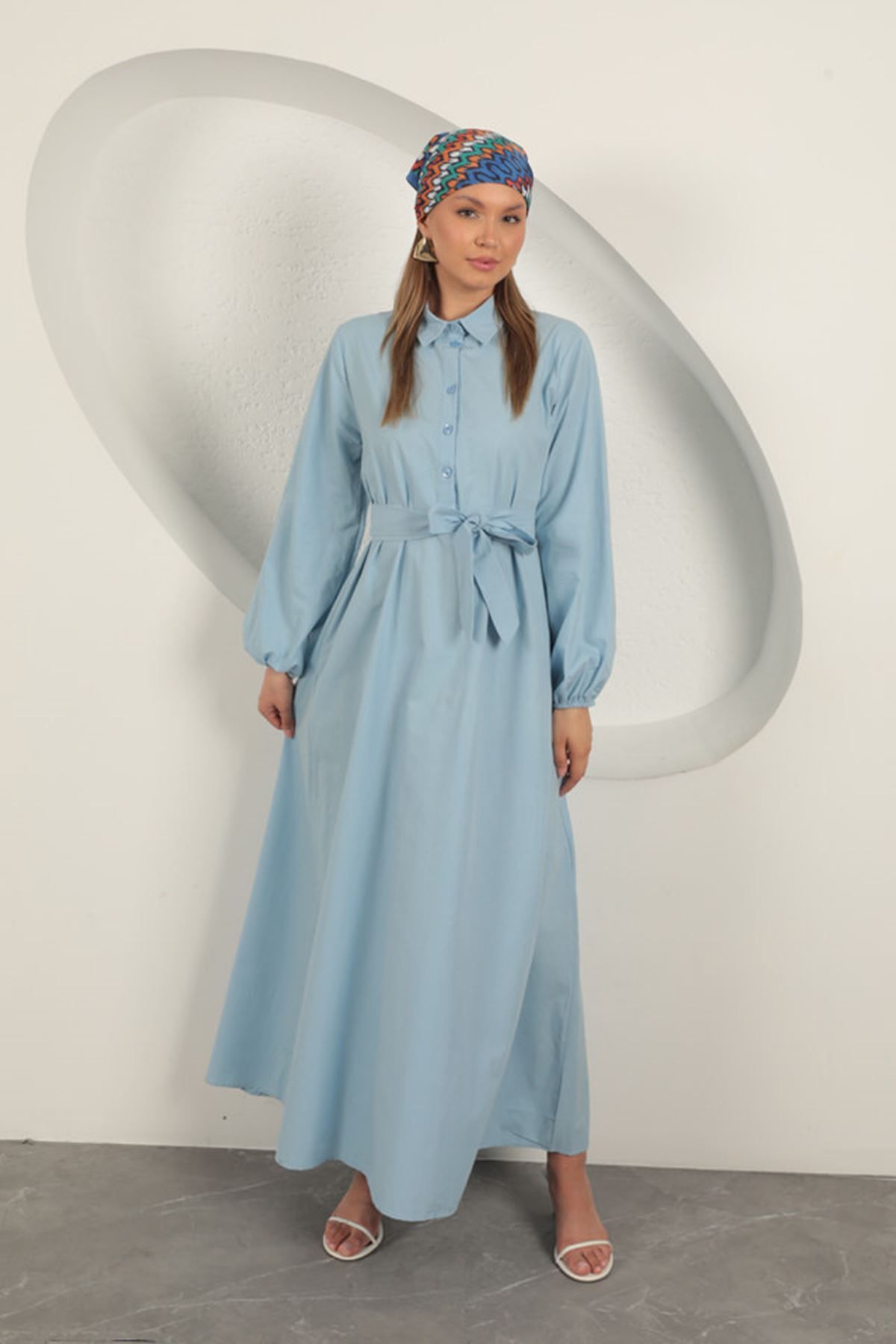 blueb Poplin Kumaş Bağlama Detaylı Elbise-Bebemavi
