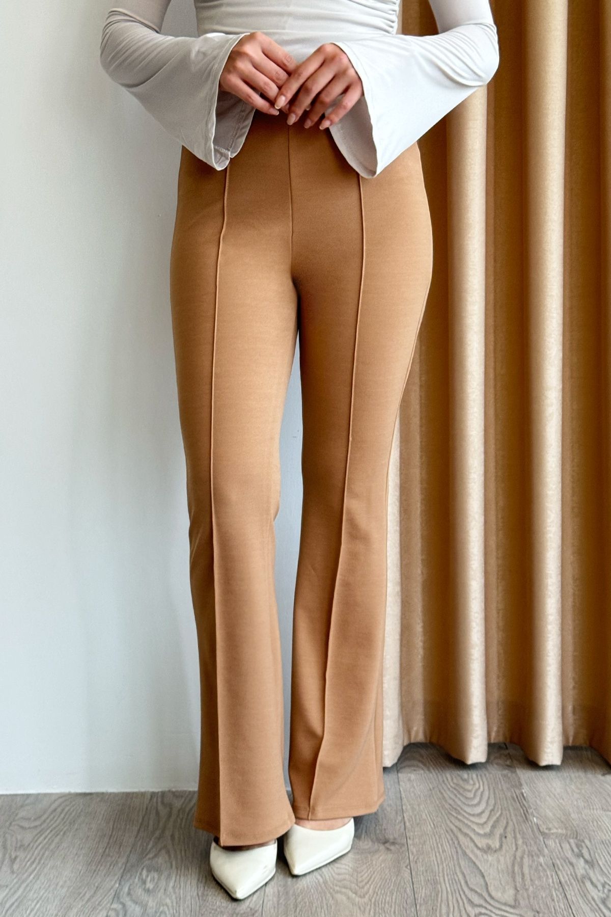 InStyle Yüksek Bel İspanyol Paça Camel Palazzo Pantolon