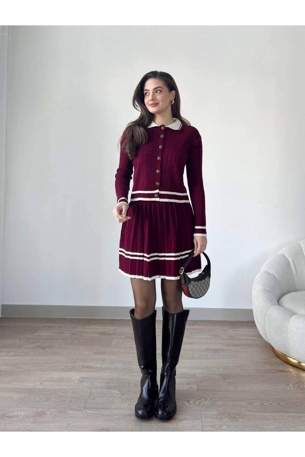 Abalı Yeni sezon triko 2li Takım etkili yumuşak iplik Gamze model