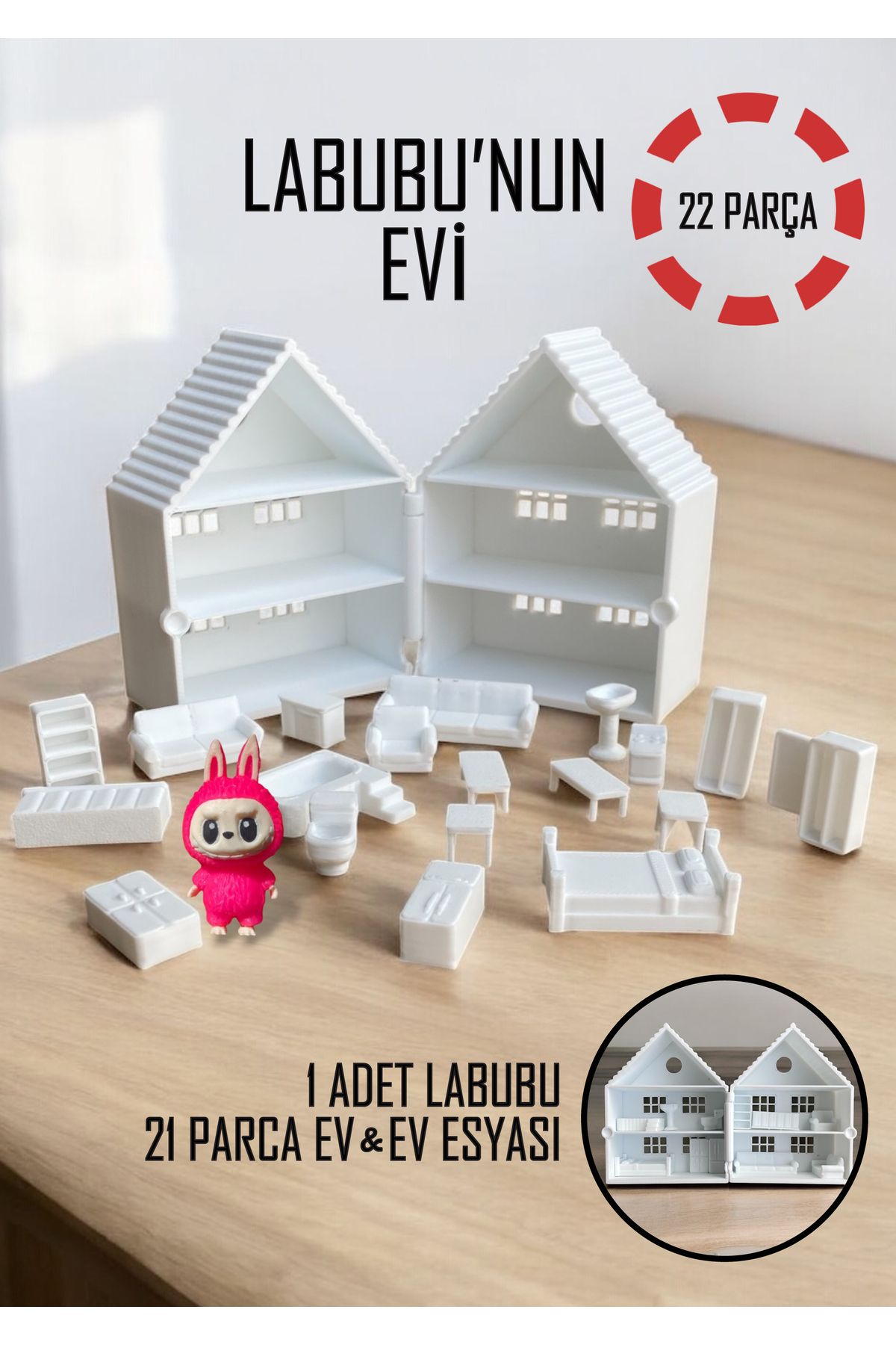 GiginGo Labubu'nun Evi Seti - Ev ve Ev Eşyaları Seti - 22 Parça Labubu Evi