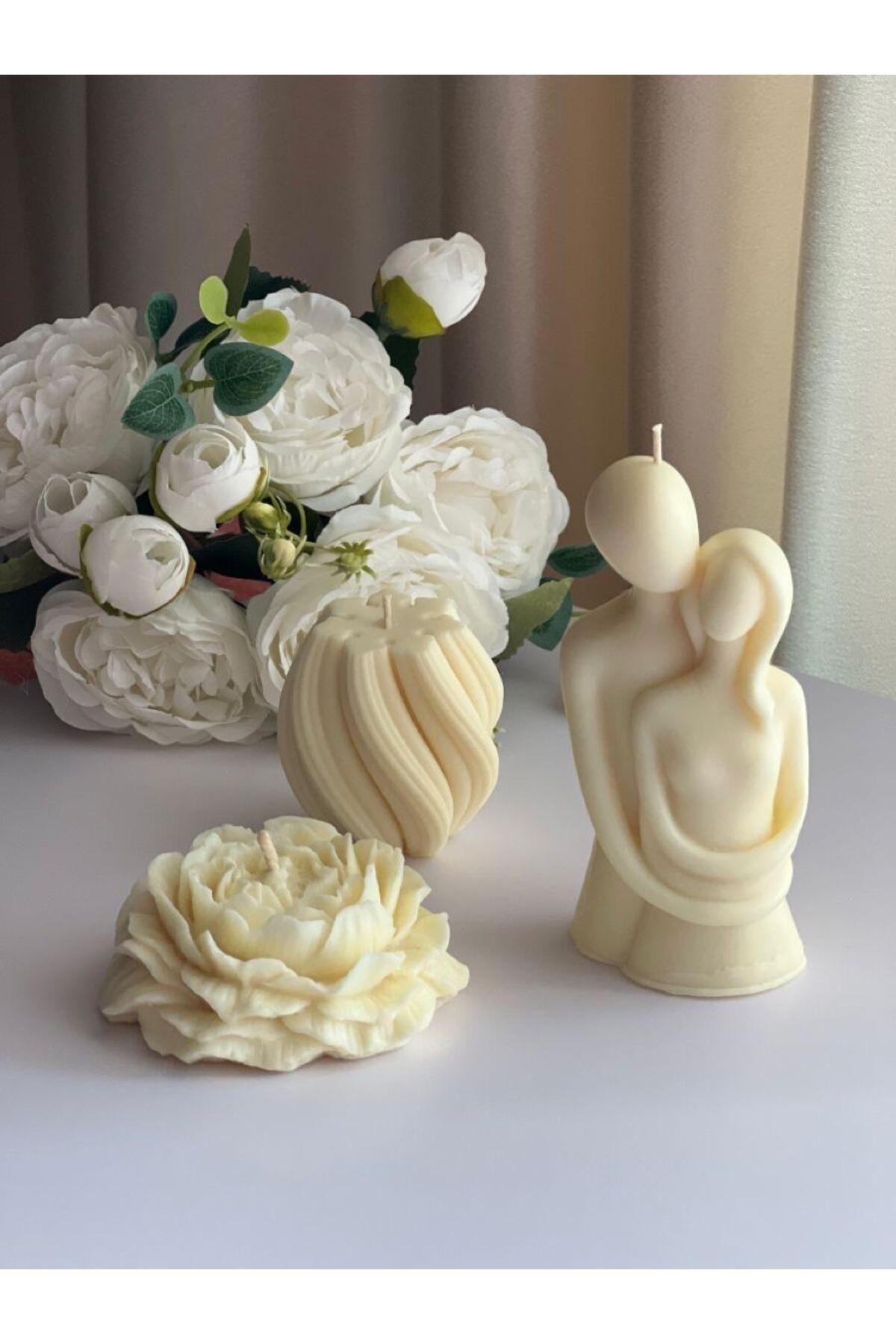 SCA CANDLE Dekoratif Mum Dalga model +Şakaik gül +Kucak Sevgi Mum Topal 3 Parça