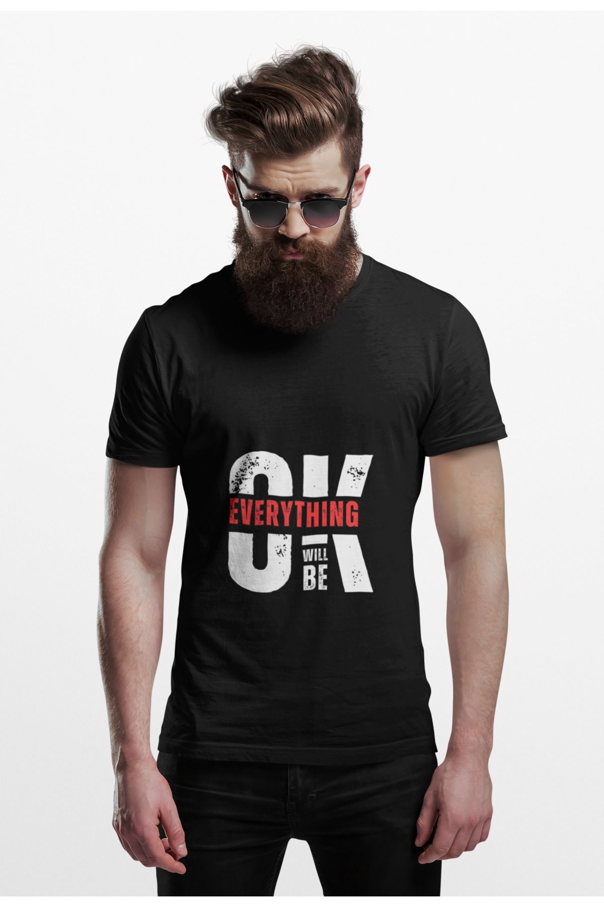 CAPPIE Everything Will be Okey Baskılı Regular Fit Sıfır Yaka Siyah Baskılı T-Shirt