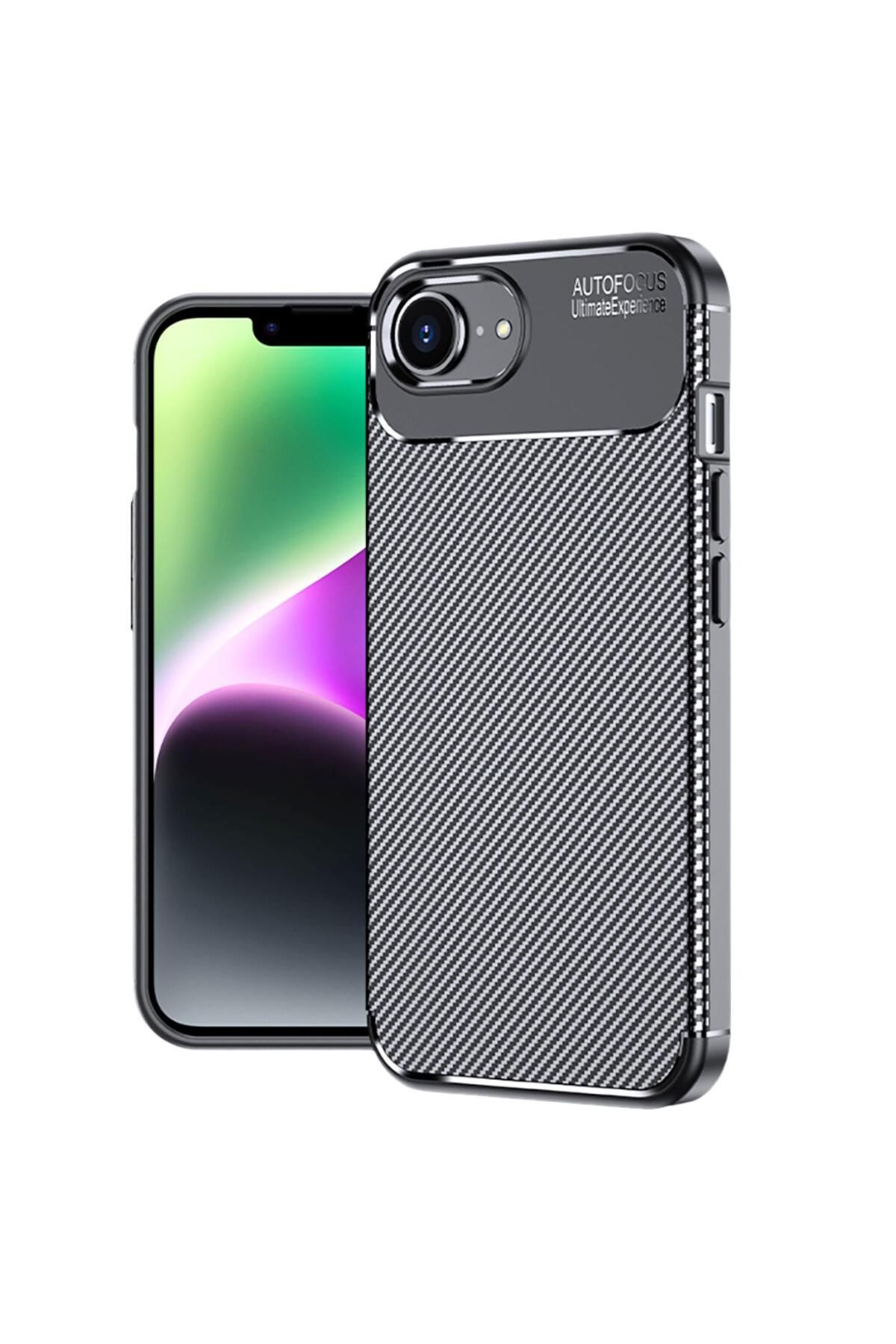 Ehr. iPhone 16e Uyumlu Kamera Korumalı Darbe Önleyici Carbon Brushed Silikon Kılıf