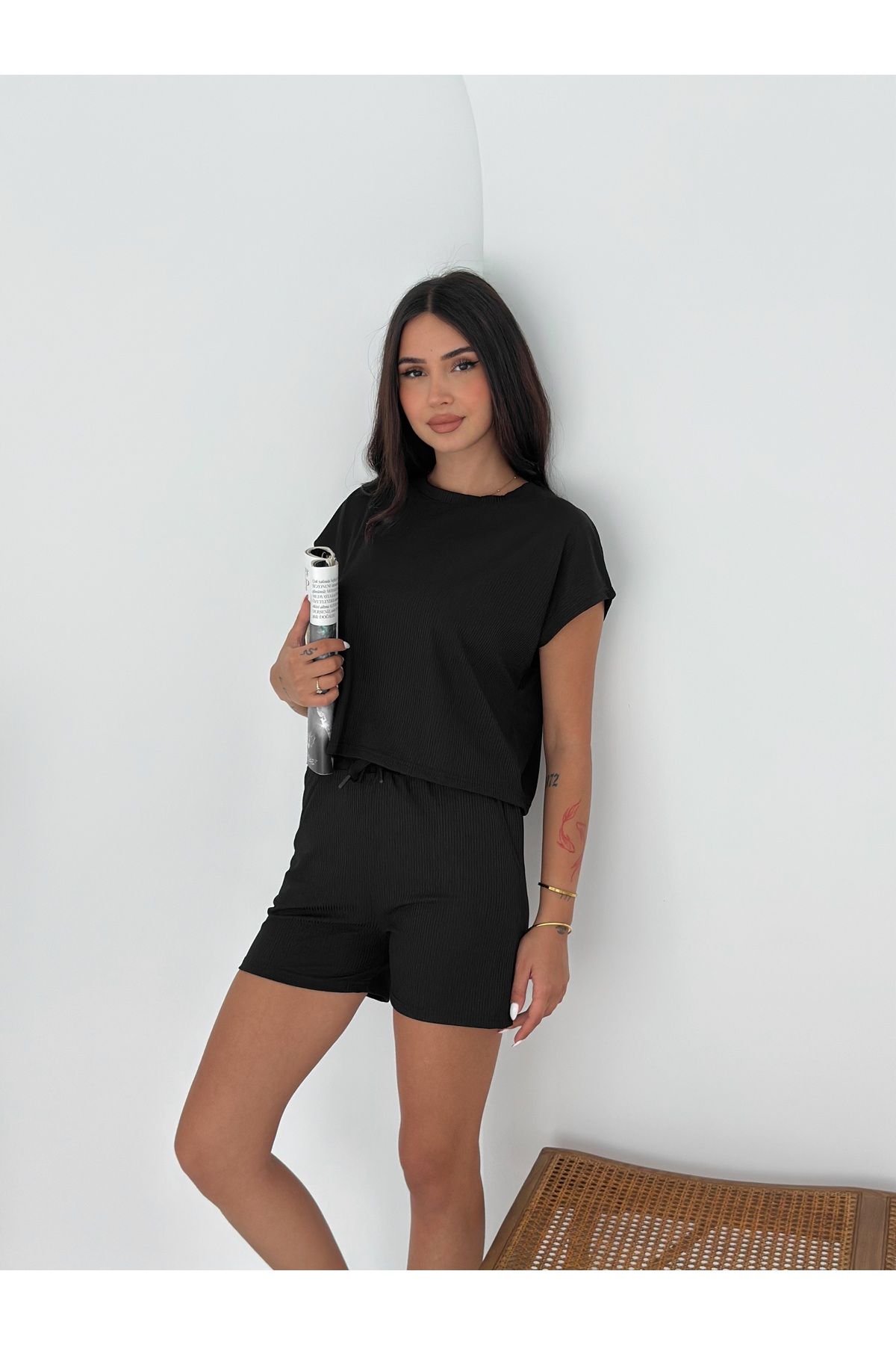 Dumy Elegance Fitilli Ottoman Şortlu Takım