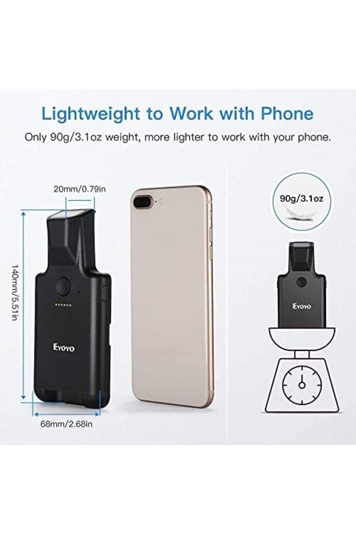 Eyoyo-1D 2D Back Clip Bluetooth Barcode Scanner, Portable QR Barcode Reader for Phone Image Scanner 6