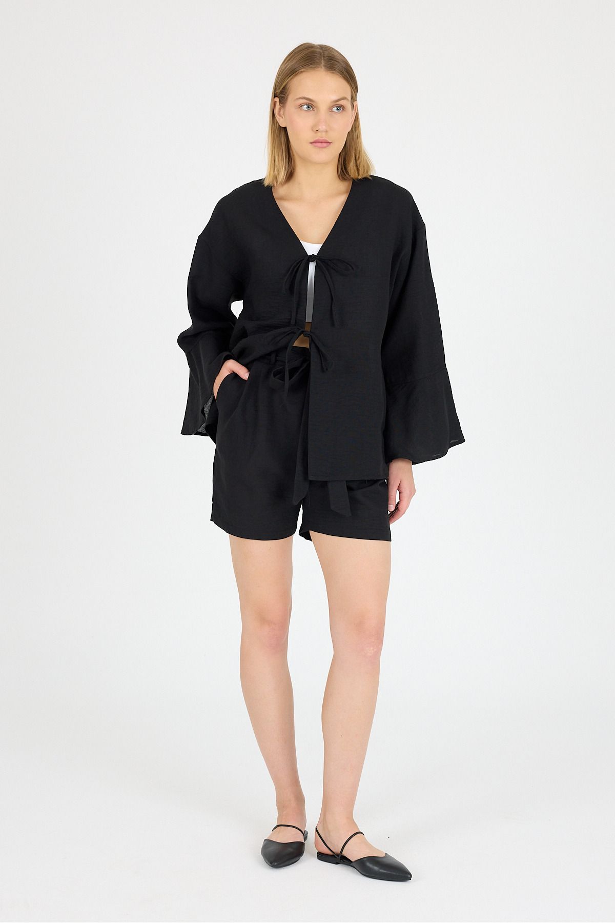 CEE CEEMODA Keten kimono şort takım XS-XXL