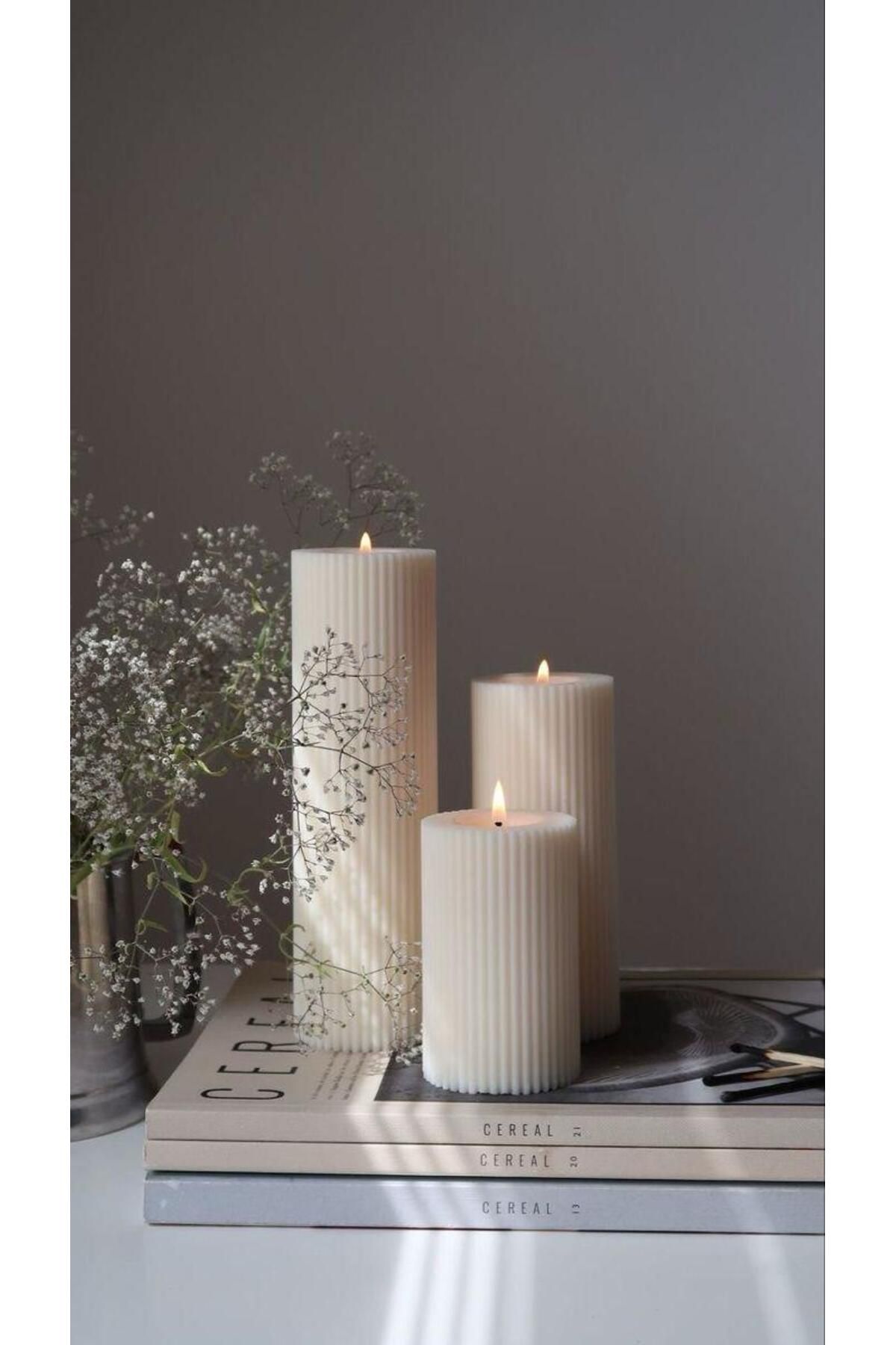SCA CANDLE Dekoratif Mum Çokgen 20 CM+15 Cm +10 Cm