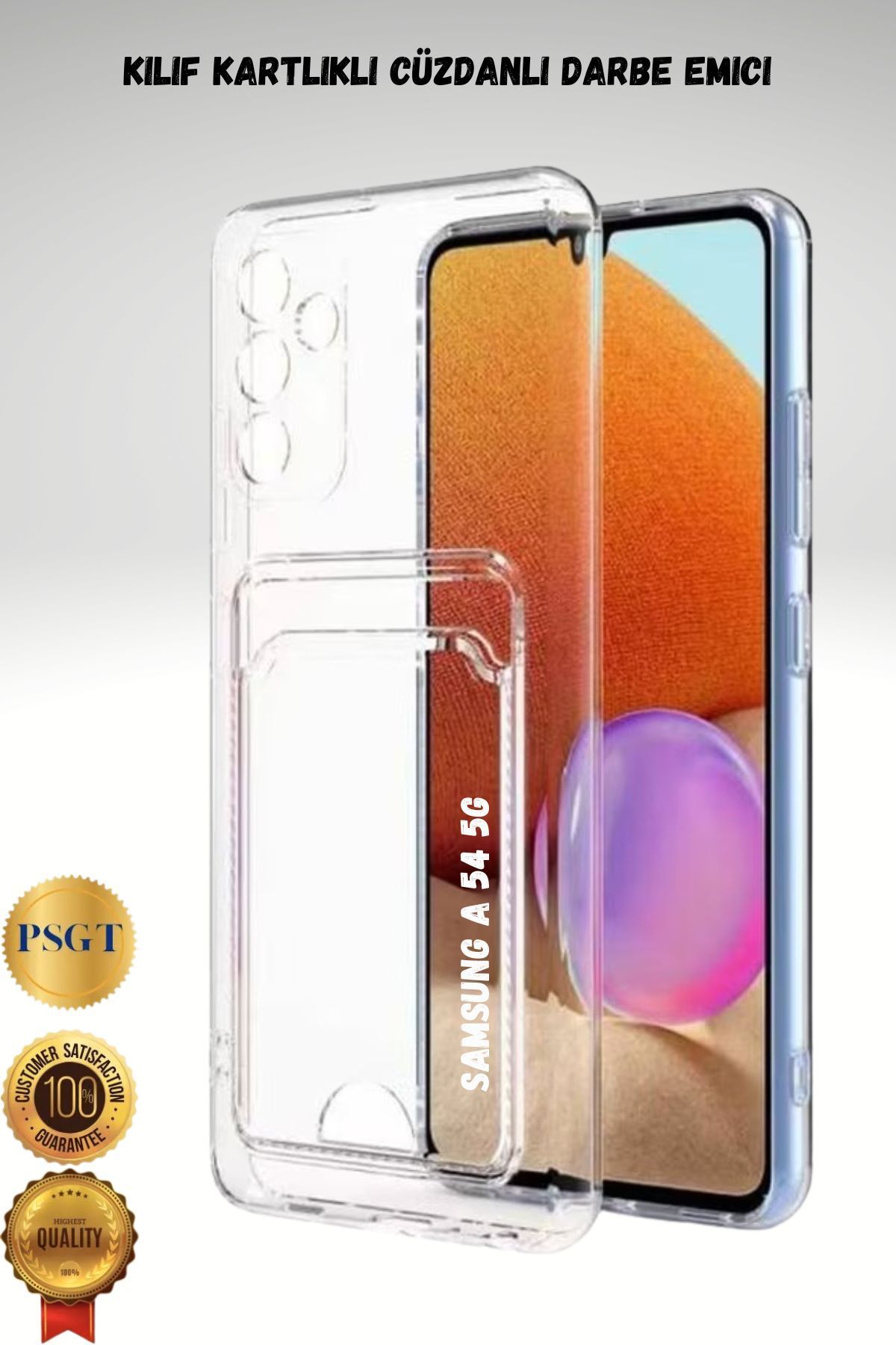 PSGT samsung ( A 54 5G ) Uyumlu Kılıf Kamera Koruma Ve Köşe Korumalı Kartlıklı Cüzdanlı Darbe Emici