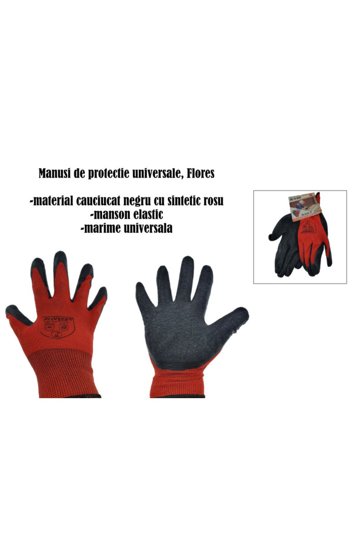 flores-Mănuși universale de protecție, Flores 12643, manșetă elastică, cauciucate negre cu material sintetic roșu 5