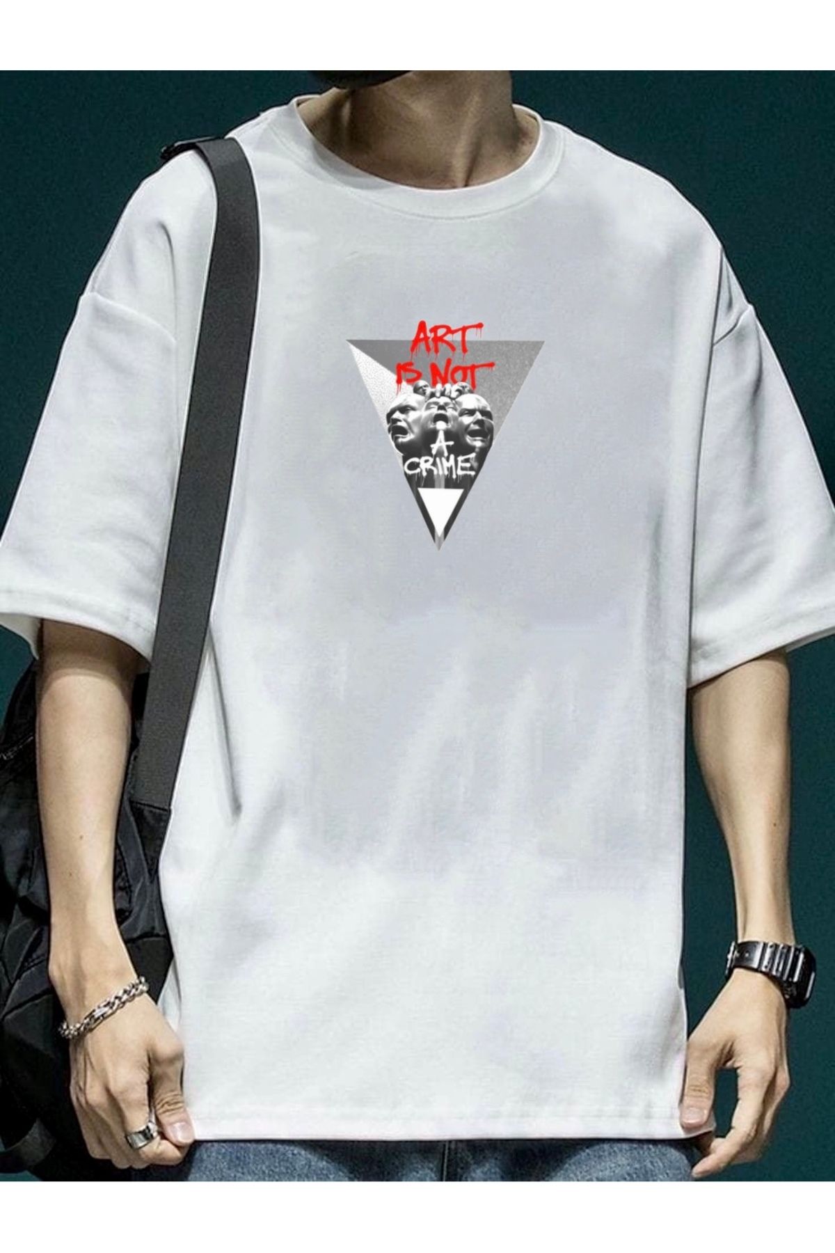 RPT MODA OVERSIZE RAHAT KALIP NOT ART BASKILI YÜKSEK KALİTE KUMAŞ ERKEK T-SHIRT