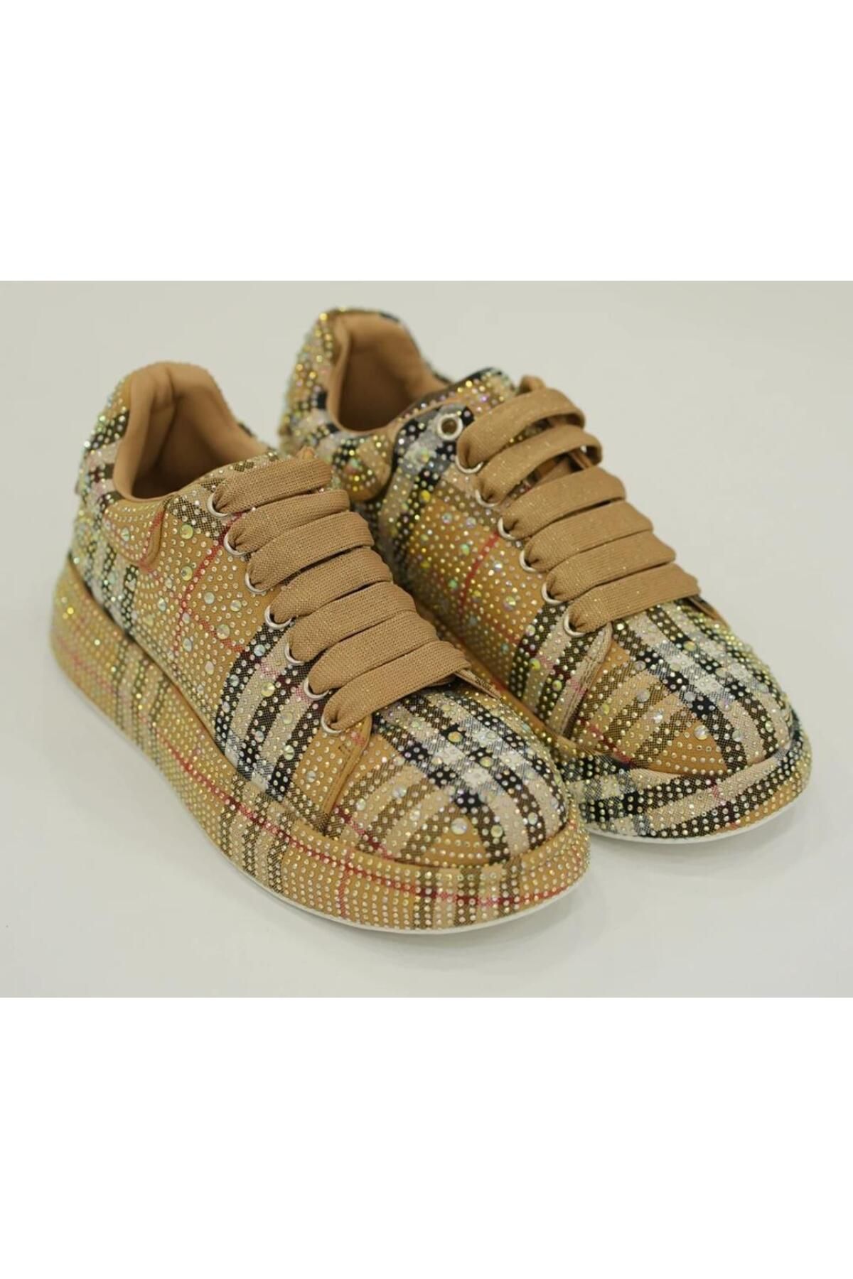 Guja 25Y451-3 36/41 Kadın Ekose Desenli Taşlı Premium Sneaker Ayakkabı