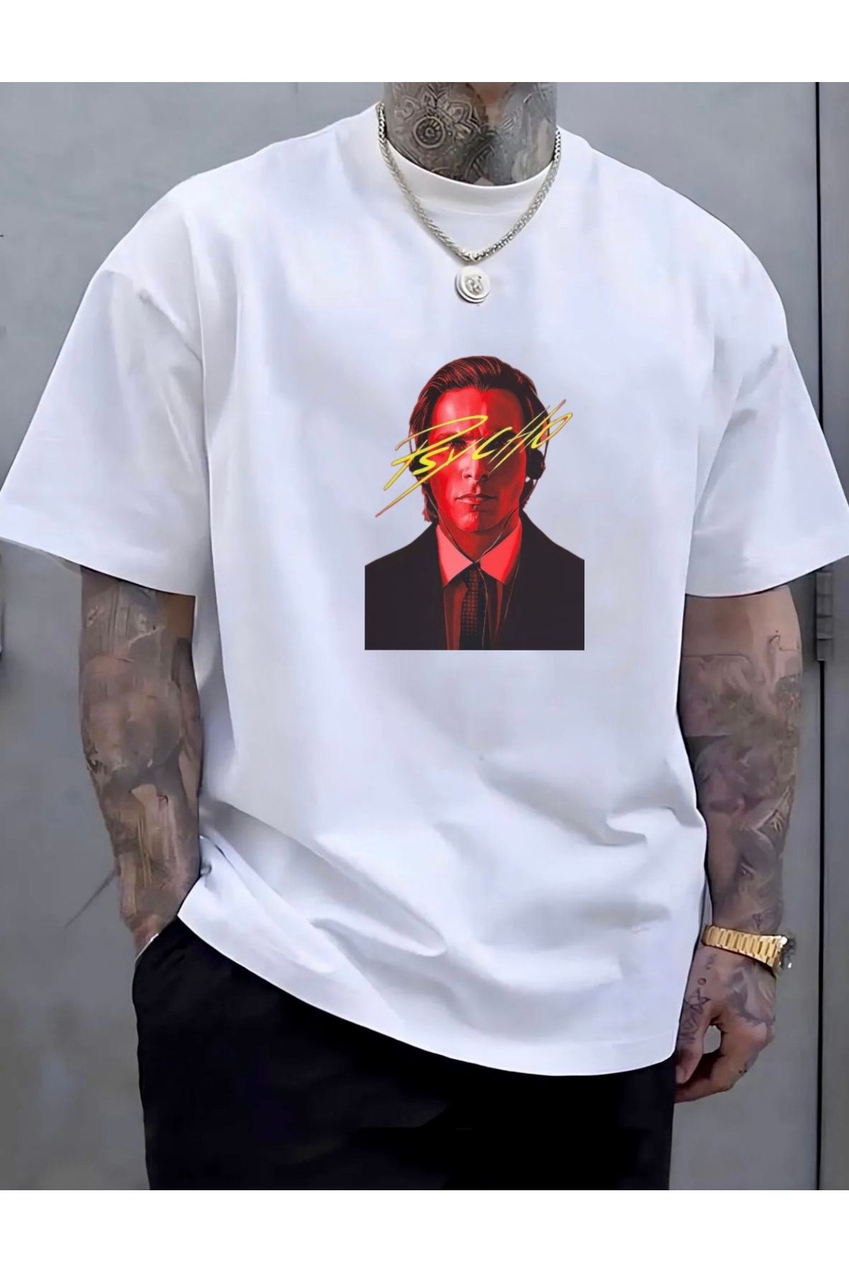 RPT MODA OVERSIZE RAHAT KALIP PSYCHO BASKILI YÜKSEK KALİTE KUMAŞ ERKEK T-SHIRT
