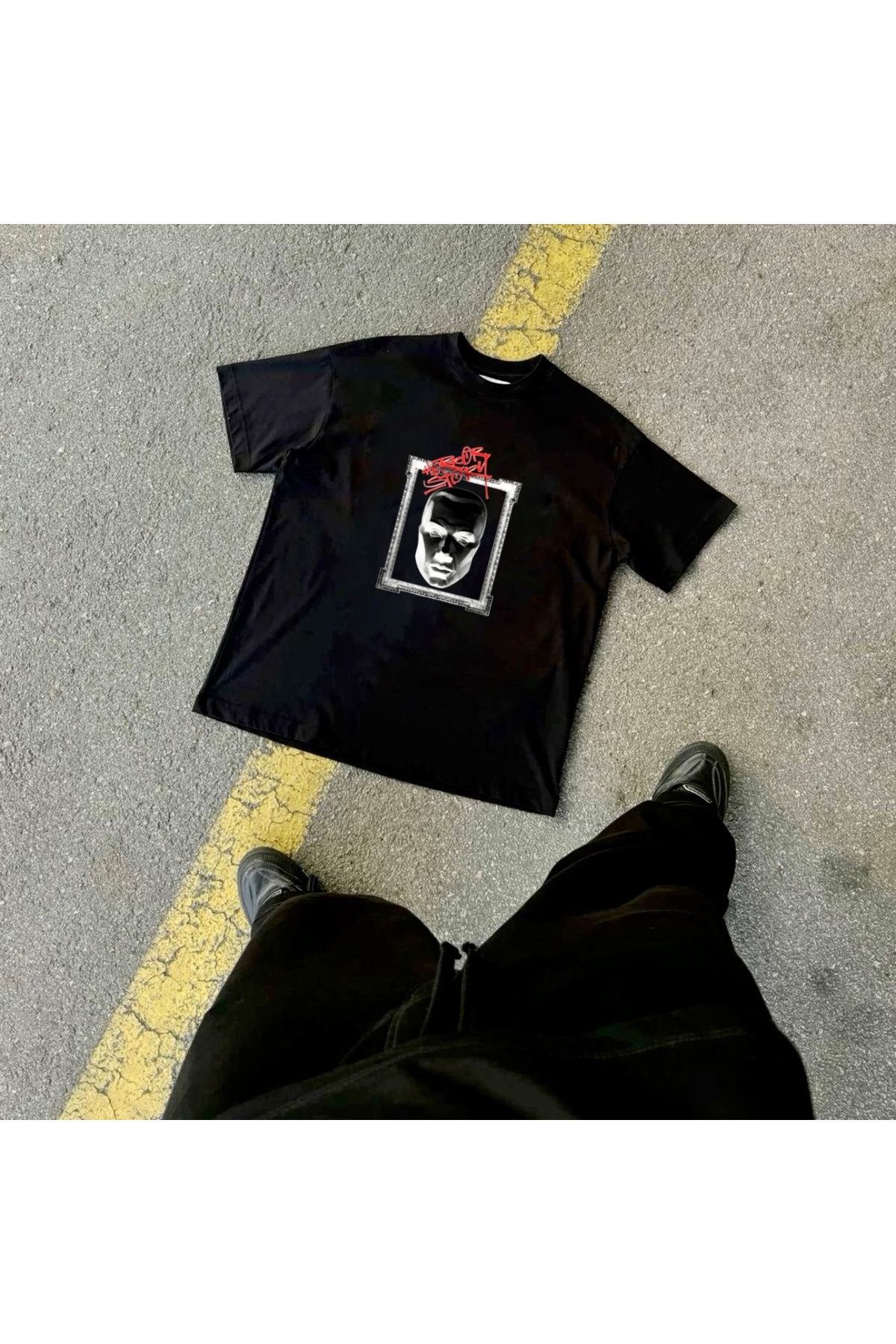 RPT MODA OVERSIZE RAHAT KALIP THE MASK BASKILI YÜKSEK KALİTE KUMAŞ ERKEK T-SHIRT