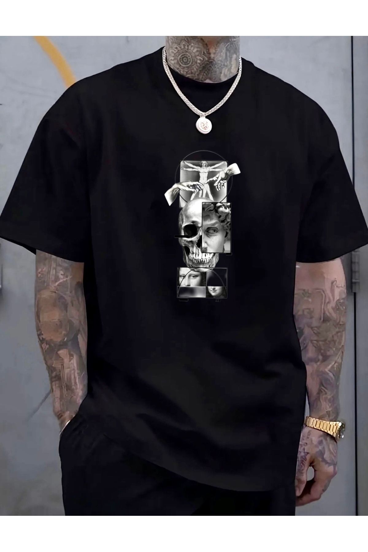 RPT MODA OVERSIZE RAHAT KALIP KURU KAFA BASKILI YÜKSEK KALİTE KUMAŞ ERKEK T-SHIRT