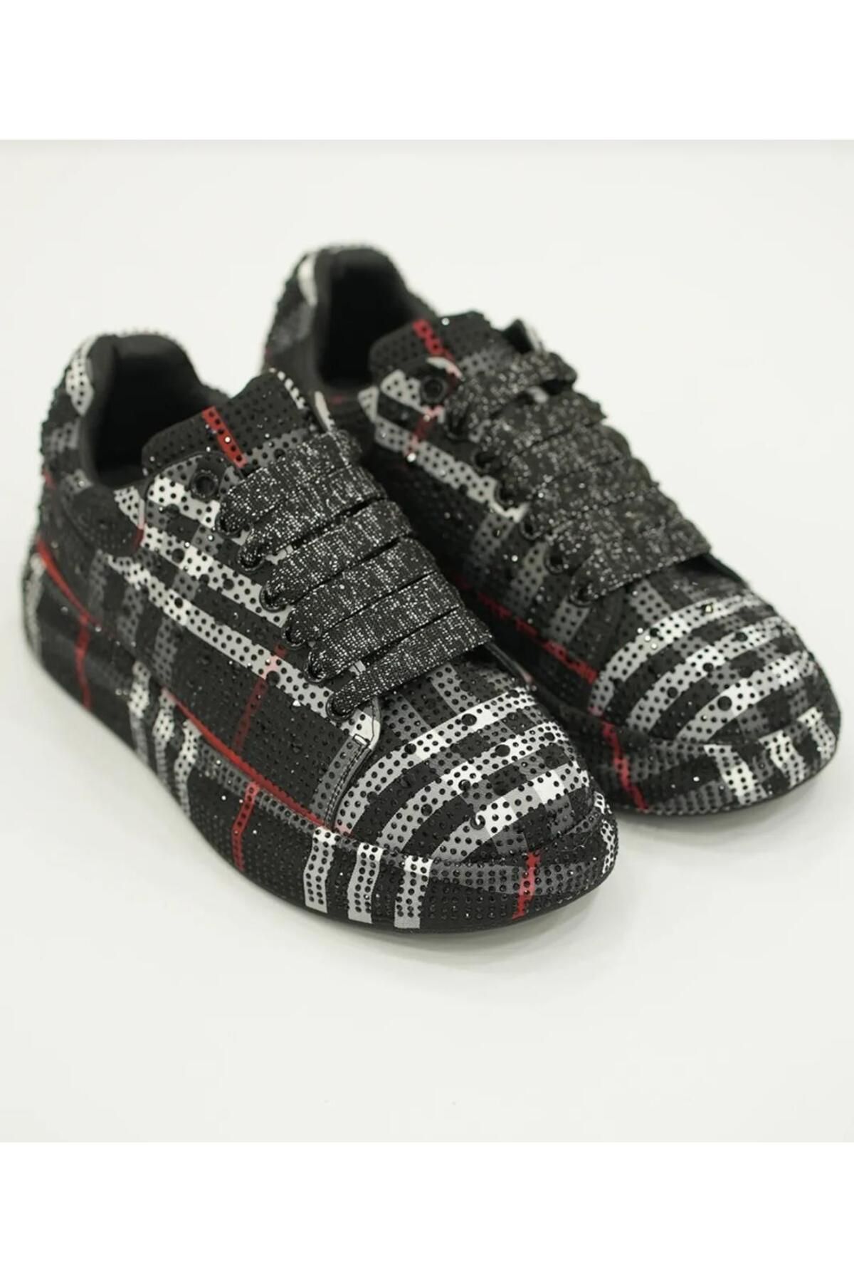 Guja 25Y451-3 36/41 Kadın Ekose Desenli Taşlı Premium Sneaker Ayakkabı