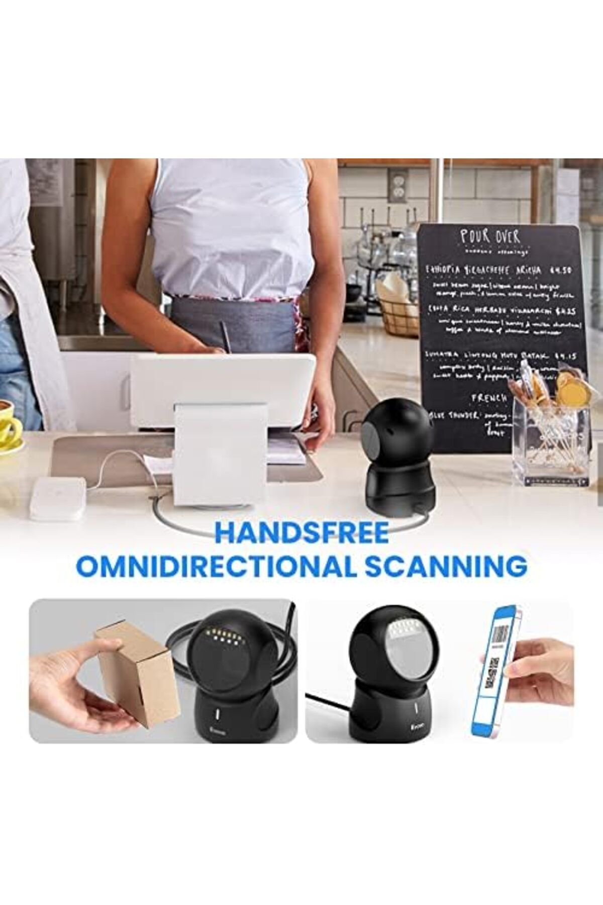 Eyoyo-Barcode Scanner, QR 2D Hands-Free Omnidirectional Automatic Sensing Scanning USB Desktop Barco 6