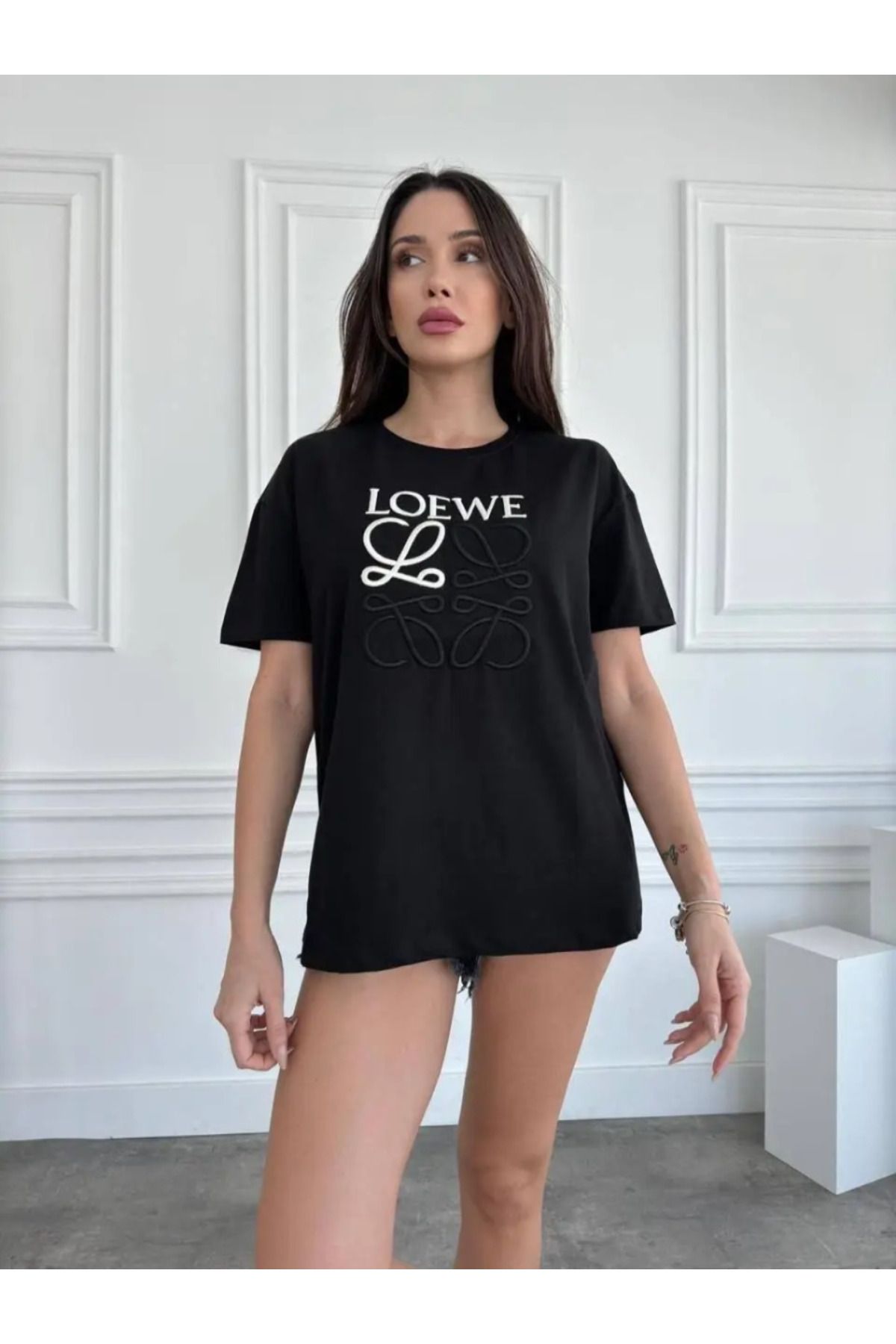 RİGALA SİYAH BASKILI BİSİKLET YAKA T-SHIRT