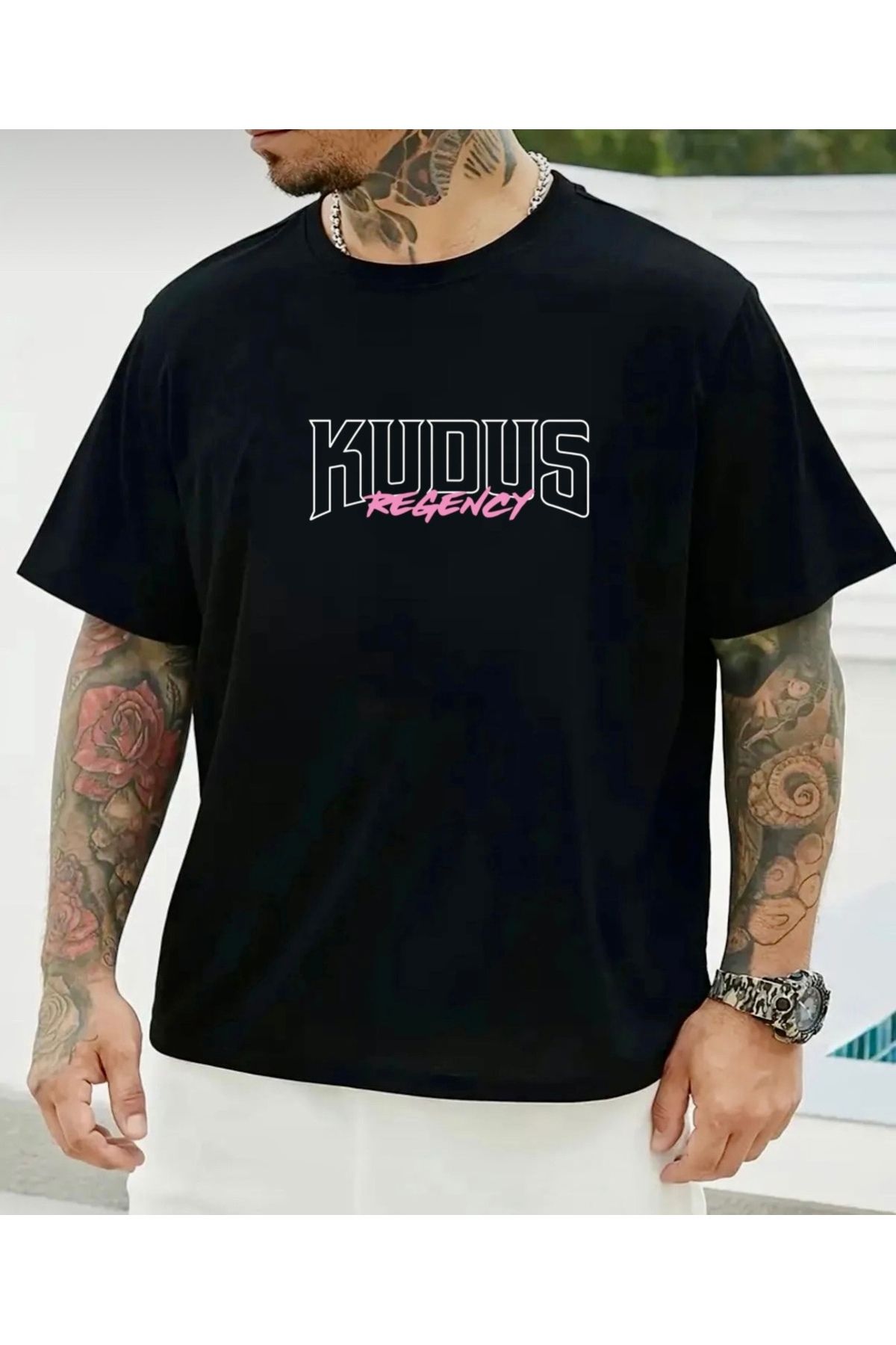 RPT MODA OVERSIZE RAHAT KALIP KUDUS BASKILI YÜKSEK KALİTE KUMAŞ ERKEK T-SHIRT