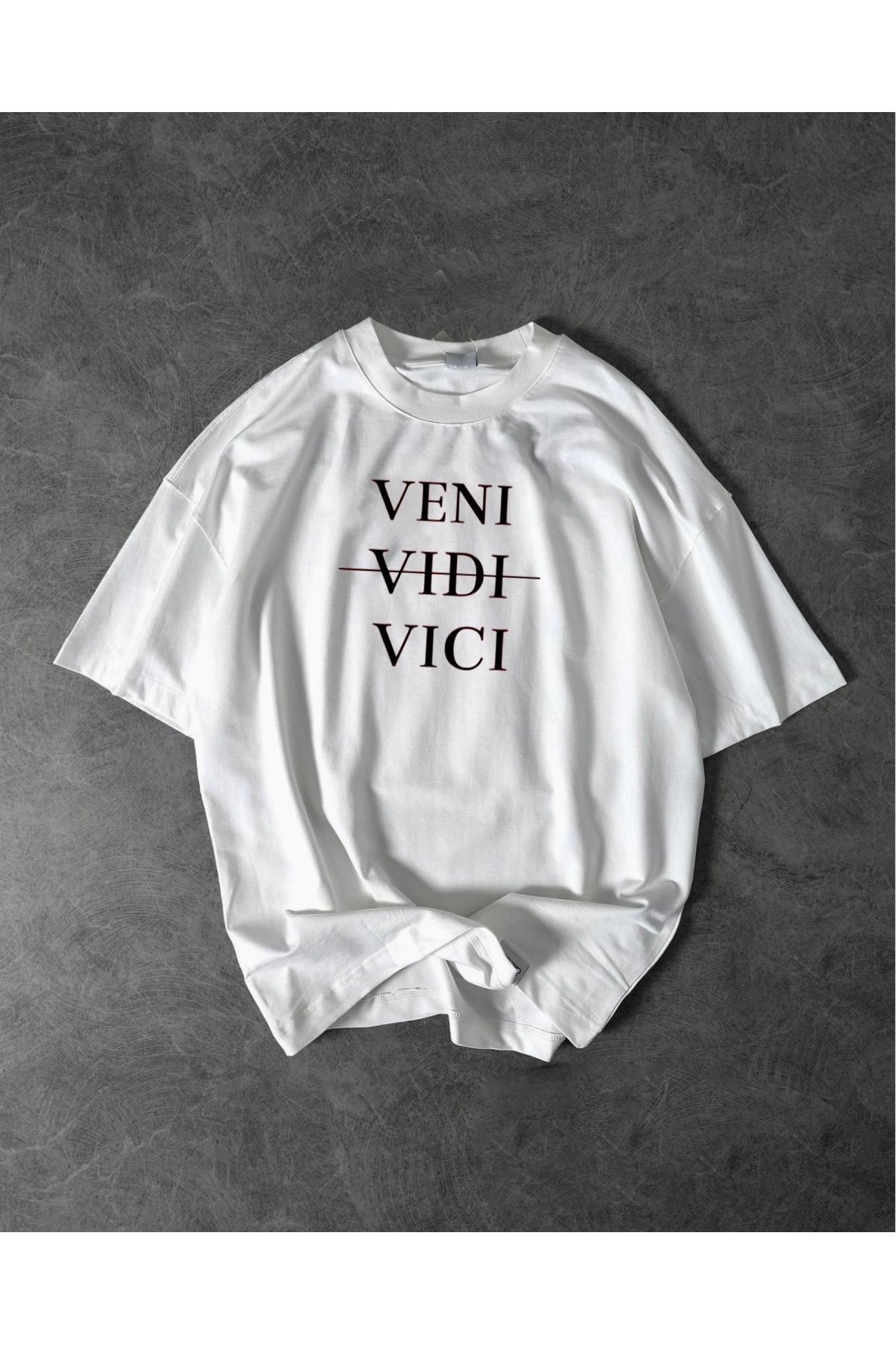 RPT MODA OVERSIZE RAHAT KALIP VENI VIDI VICI BASKILI YÜKSEK KALİTE KUMAŞ ERKEK T-SHIRT
