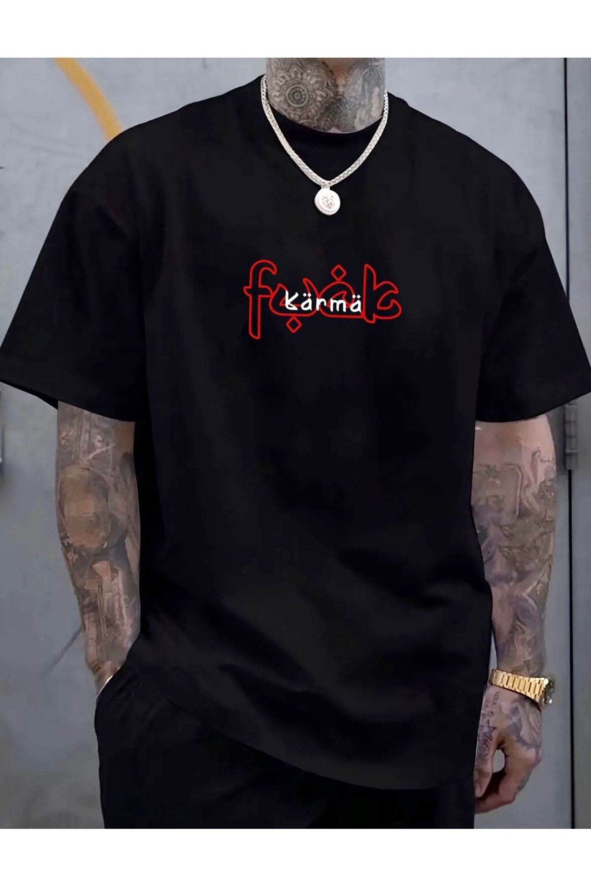 RPT MODA OVERSIZE RAHAT KALIP KARMA BASKILI YÜKSEK KALİTE KUMAŞ ERKEK T-SHIRT