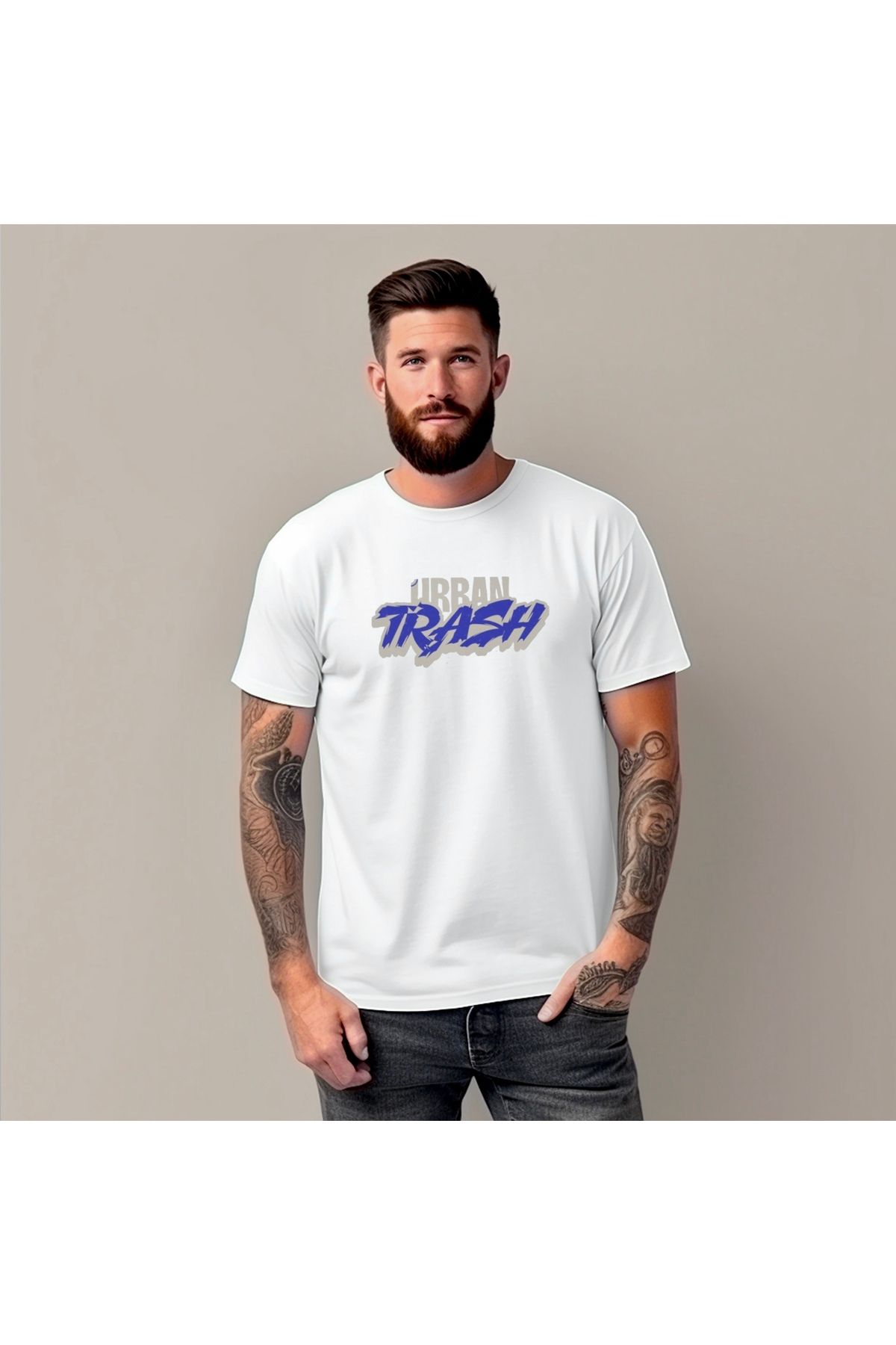 RPT MODA OVERSIZE RAHAT KALIP TRASH BASKILI YÜKSEK KALİTE KUMAŞ ERKEK T-SHIRT