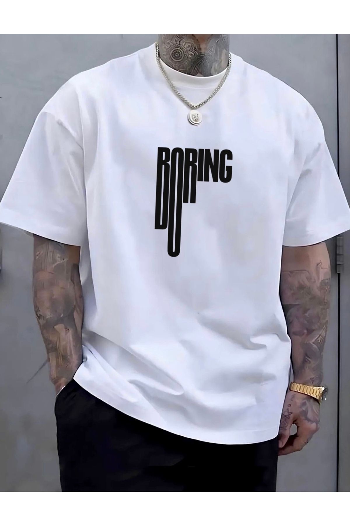 RPT MODA OVERSIZE RAHAT KALIP BORING BASKILI YÜKSEK KALİTE KUMAŞ ERKEK T-SHIRT