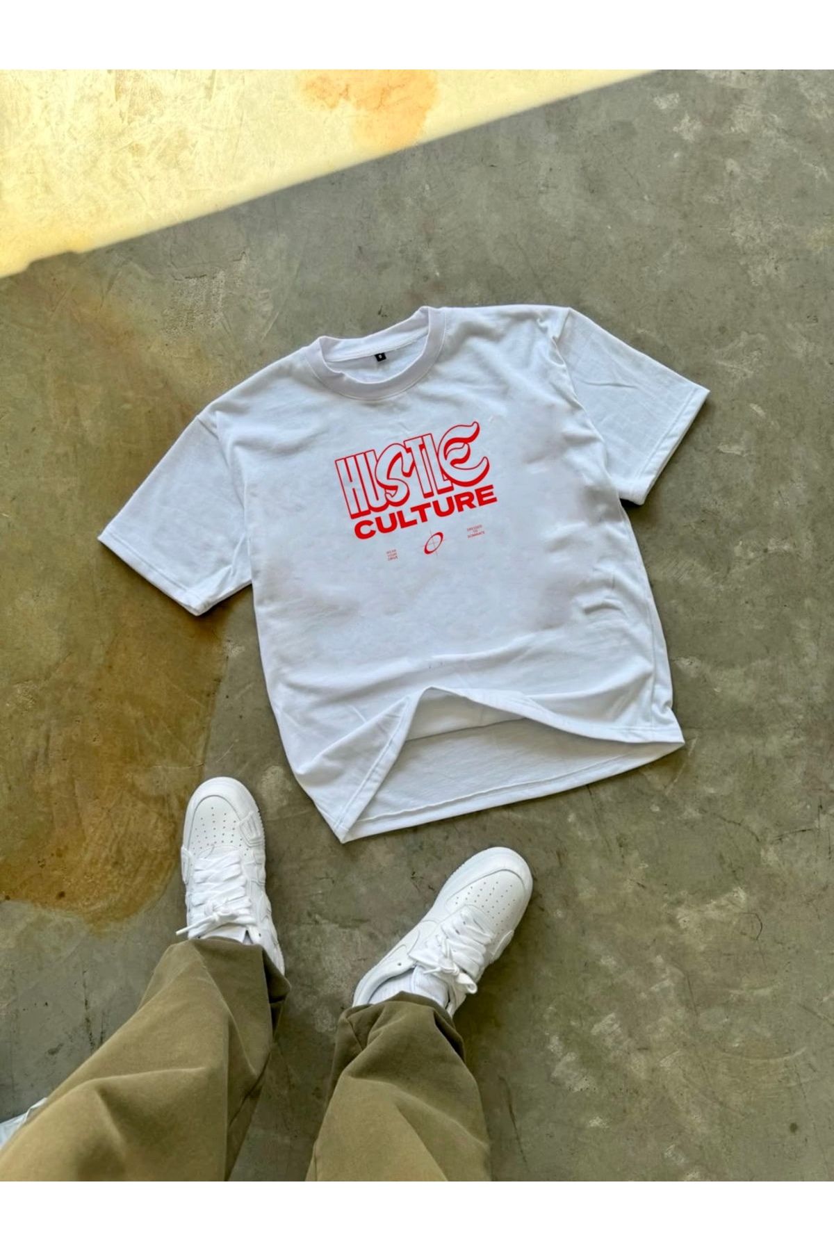 RPT MODA OVERSIZE RAHAT KALIP HUSTLE BASKILI YÜKSEK KALİTE KUMAŞ ERKEK T-SHIRT