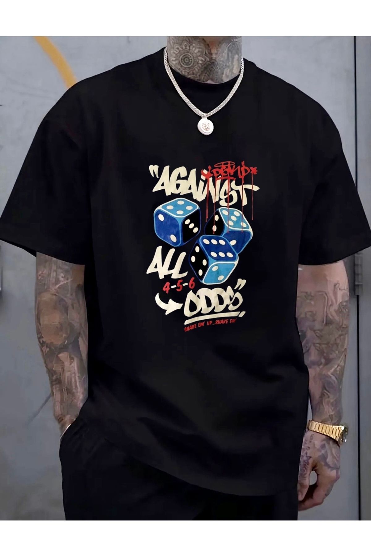 RPT MODA OVERSIZE RAHAT KALIP ZAR BASKILI YÜKSEK KALİTE KUMAŞ ERKEK T-SHIRT