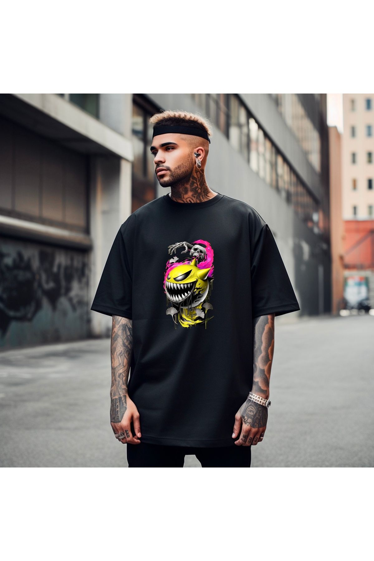 RPT MODA OVERSIZE RAHAT KALIP EMOJI BASKILI YÜKSEK KALİTE KUMAŞ ERKEK T-SHIRT